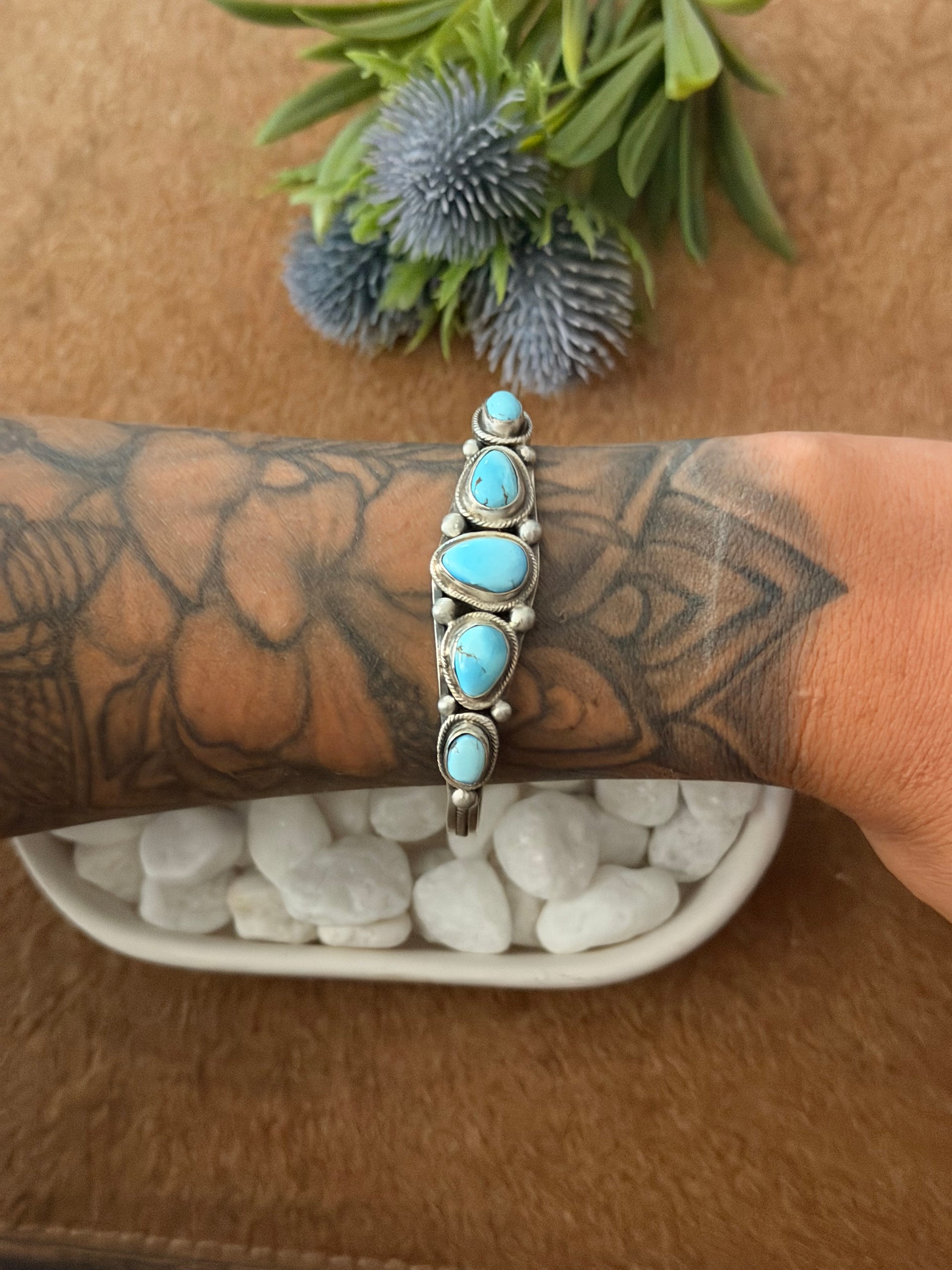 Bobby Johnson Golden Hills Turquoise & Sterling Silver Cuff Bracelet