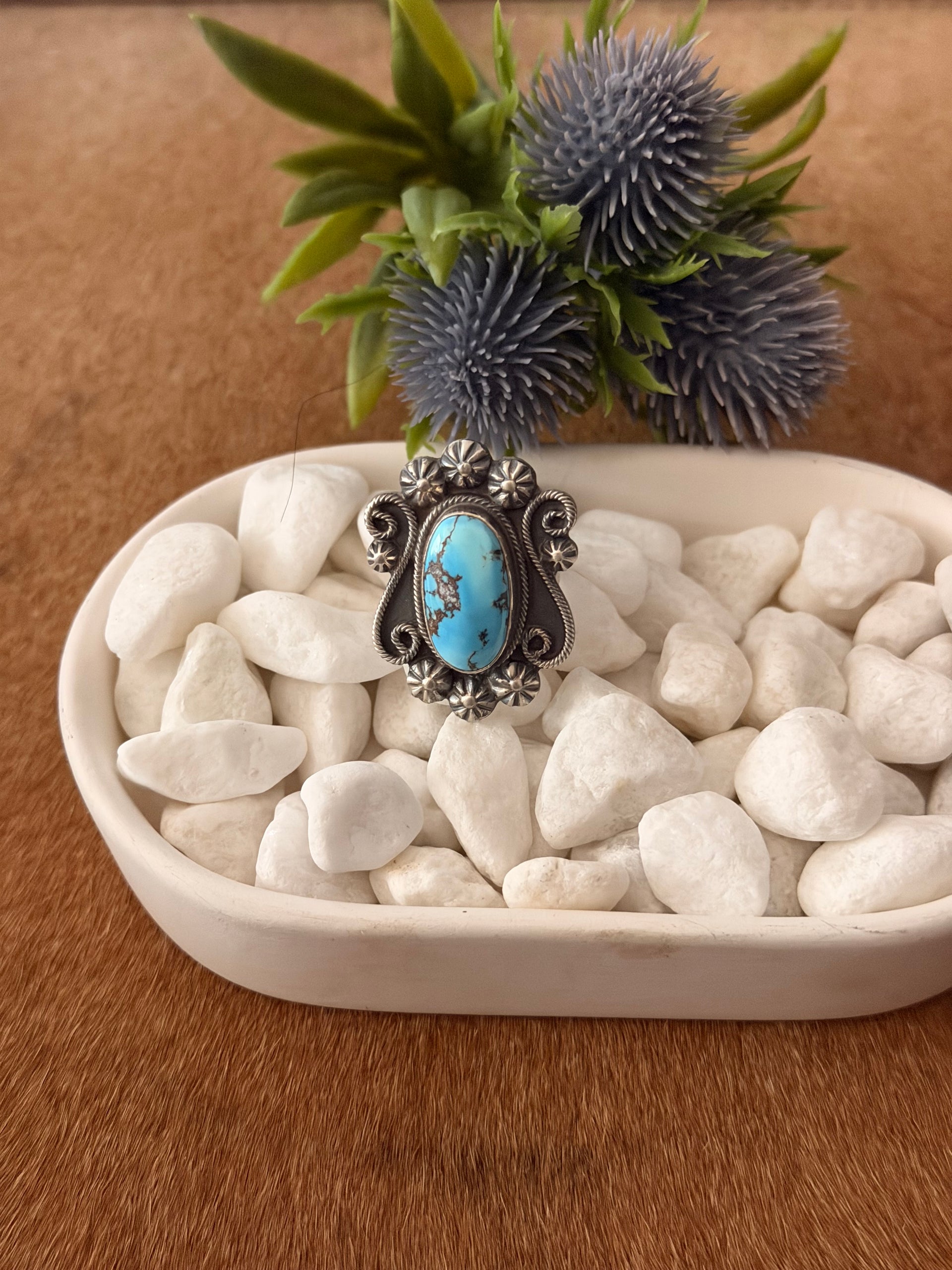 Navajo Made Golden Hill & Sterling Silver Ring Size 6.75