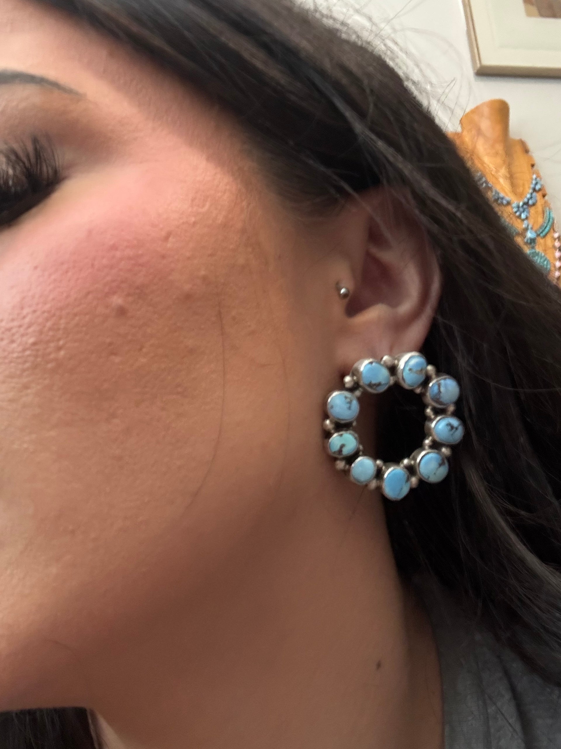 Navajo Made Golden Hills Turquoise & Sterling Silver Post Earrings