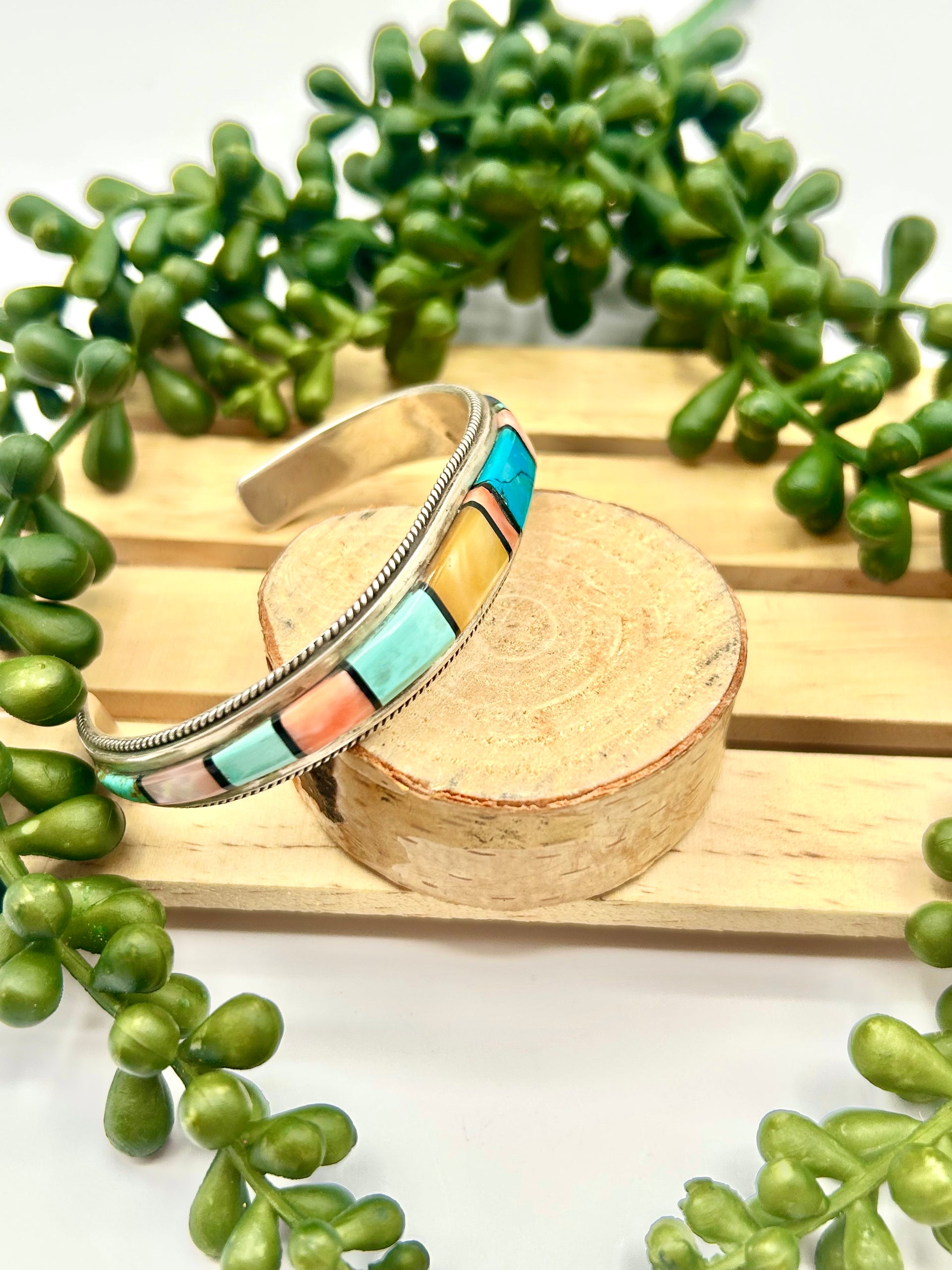 Old Pawn Navajo Multi Stone & Sterling Silver Cuff Bracelet
