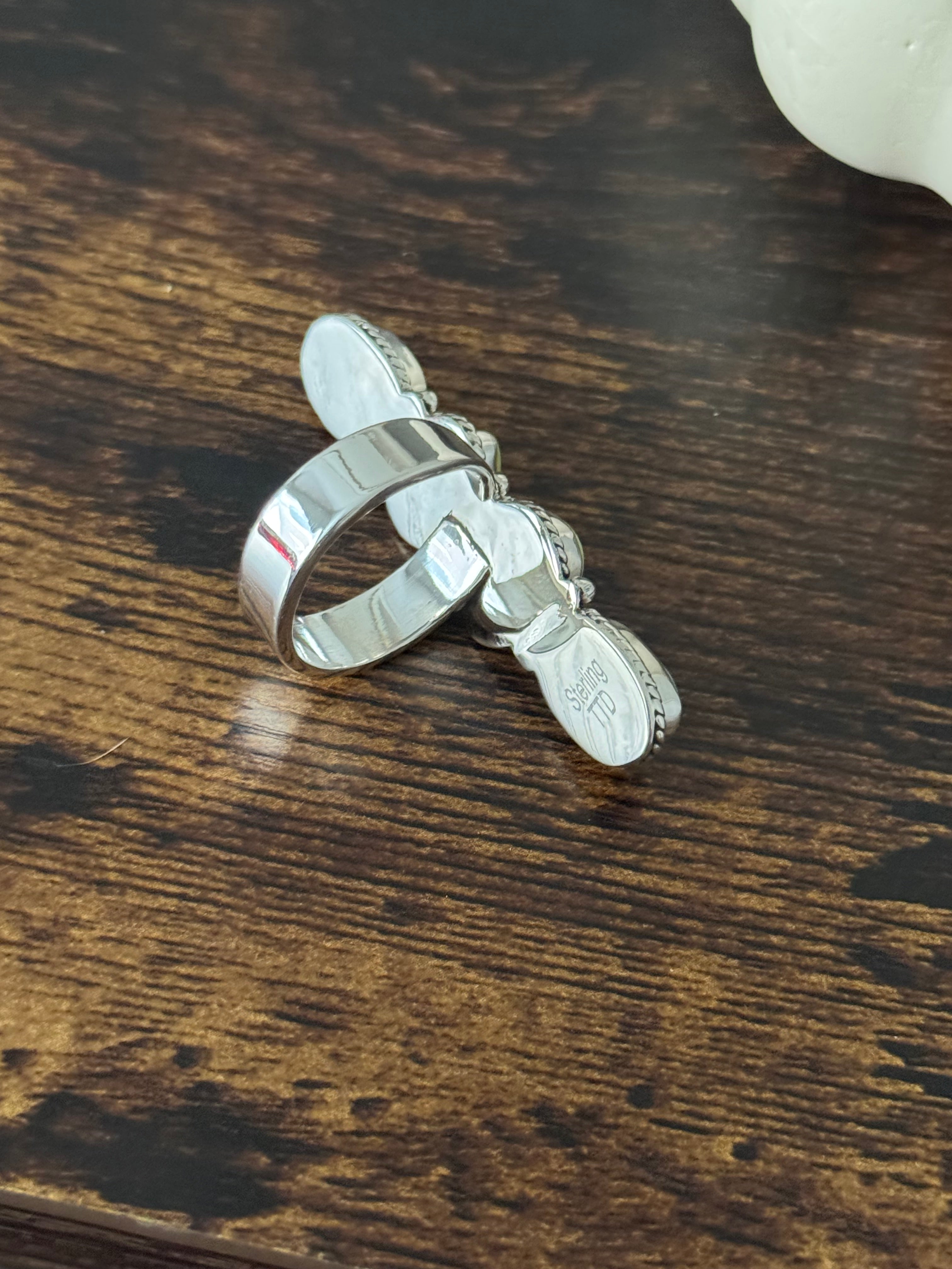 Southwest Handmade Multi Stone & Sterling Silver Adjustable Cluster Ring