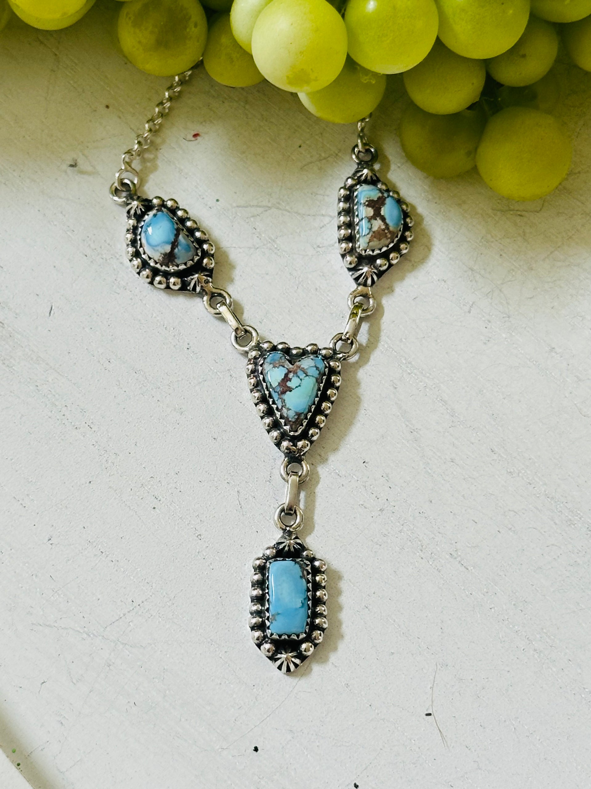 Southwest Handmade Golden Hills Turquoise & Sterling Silver Lariat Necklace