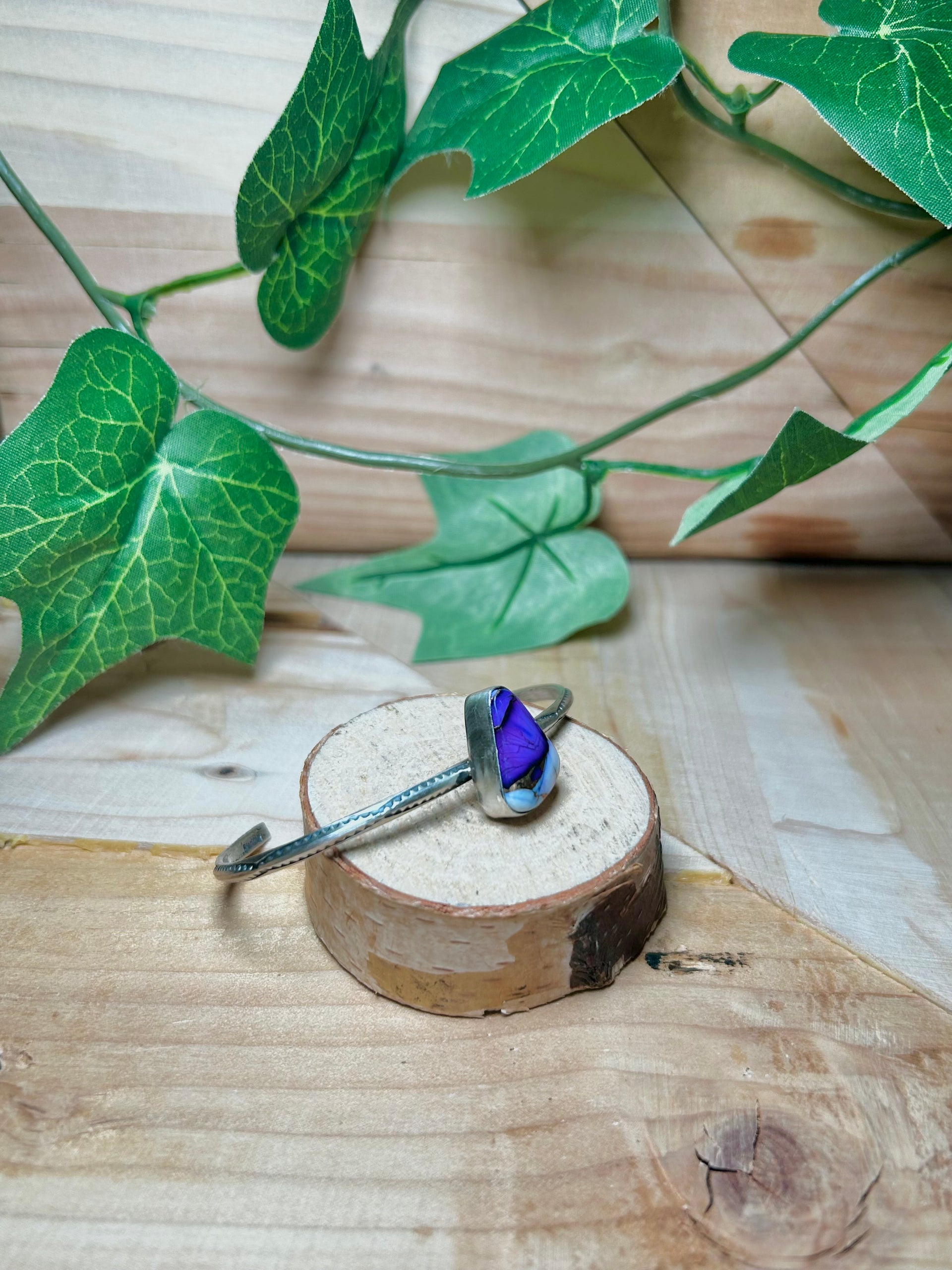 Navajo Made Purple Mohave Turquoise & Sterling Silver Cuff Bracelet