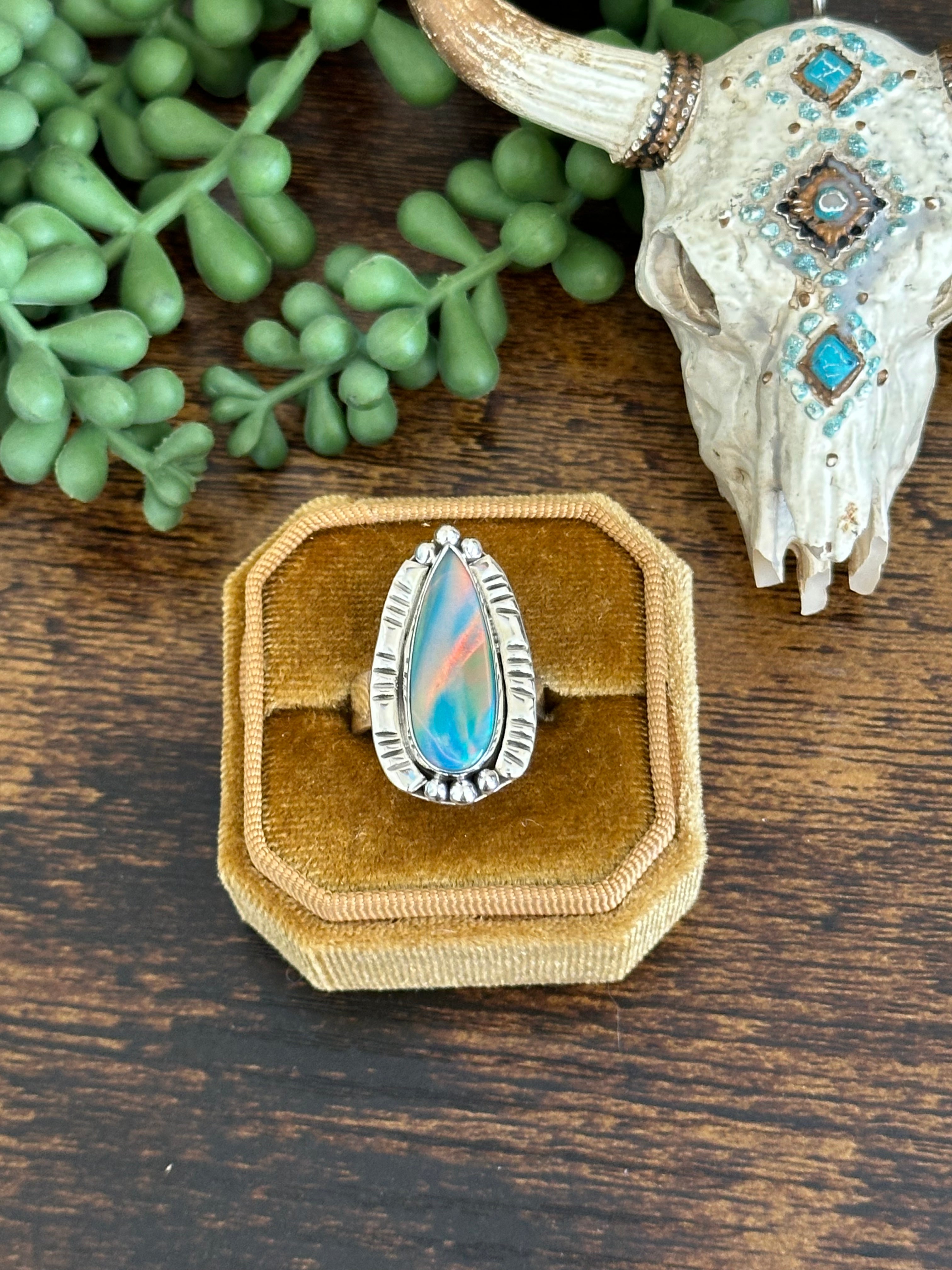 Southwest Handmade Opal & Sterling Silver Adjustable Ring