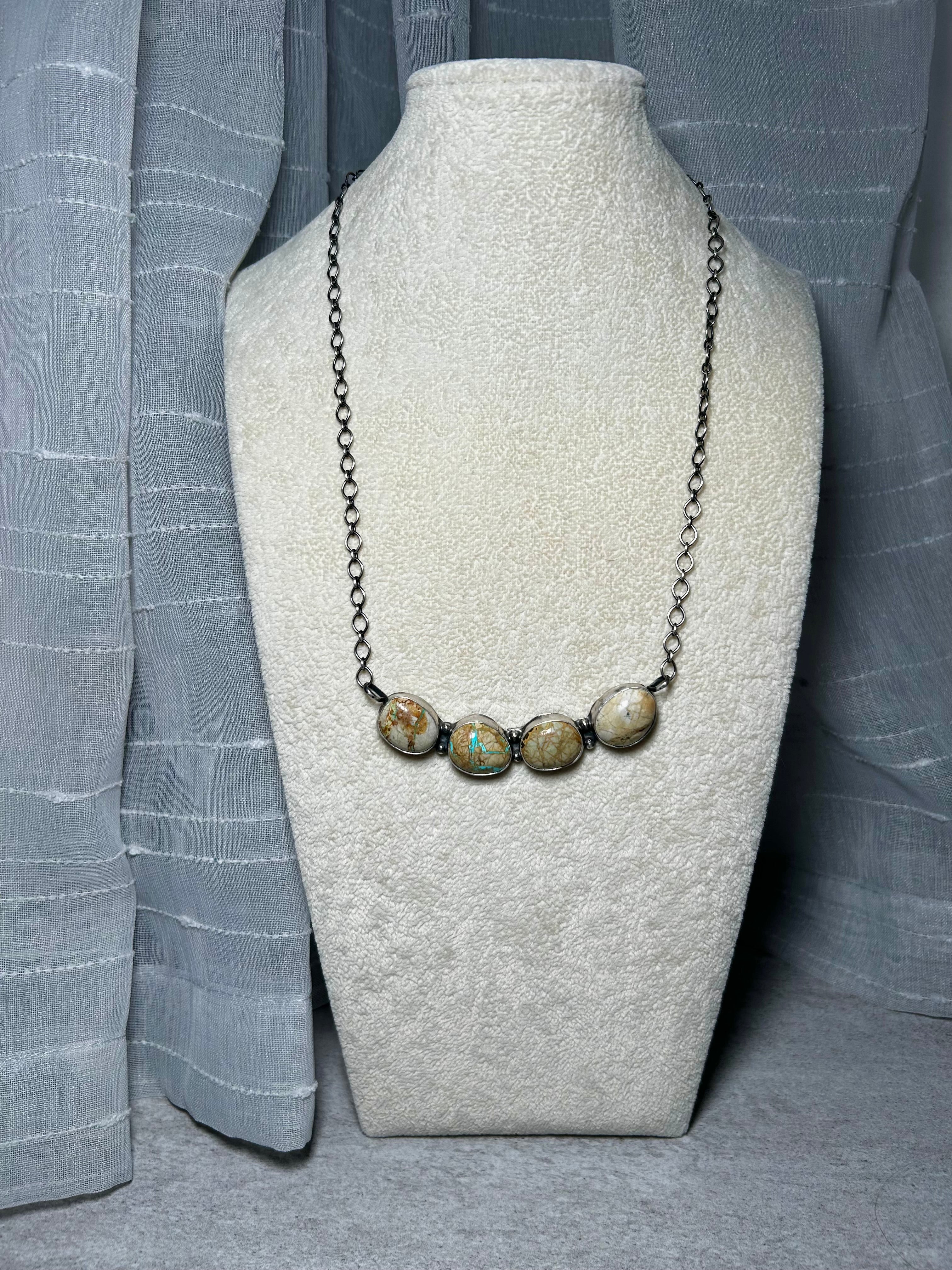 Navajo Made Boulder Turquoise Sterling Silver Cluster Necklace