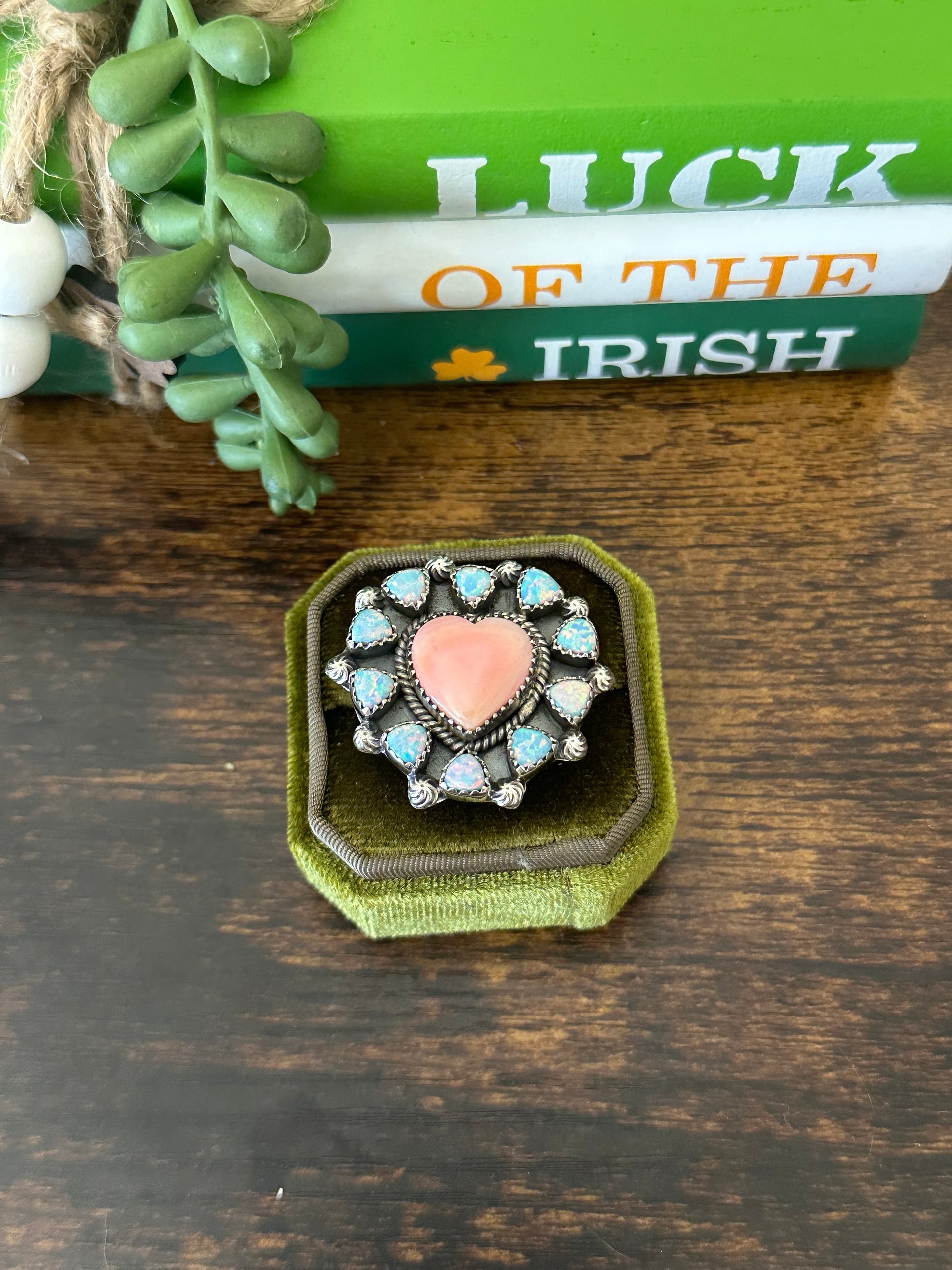 Southwest Handmade Multi Stone & Sterling Silver Adjustable Cluster Heart Ring