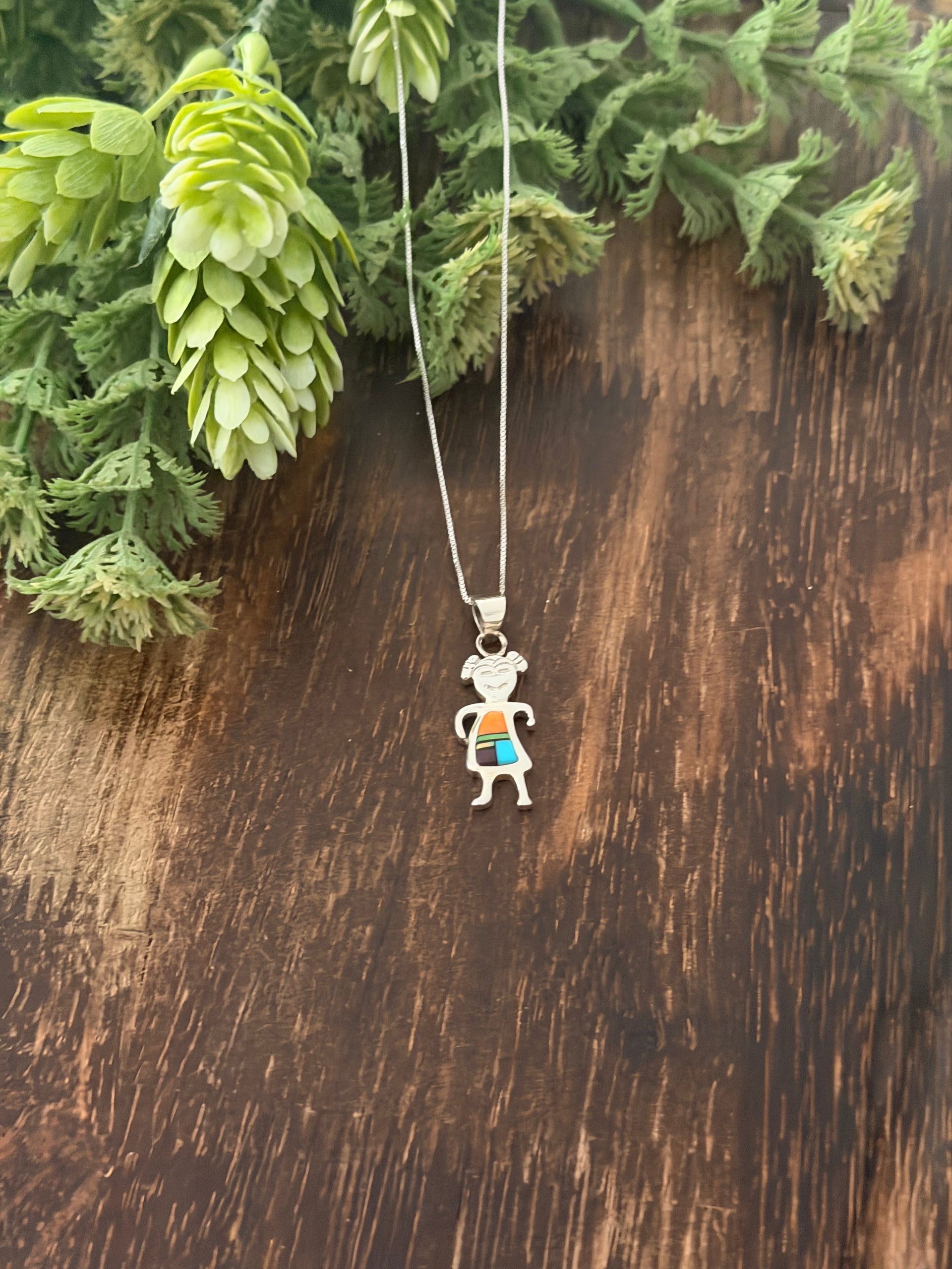 Navajo Made Multi Stone & Sterling Silver Inlay Necklace