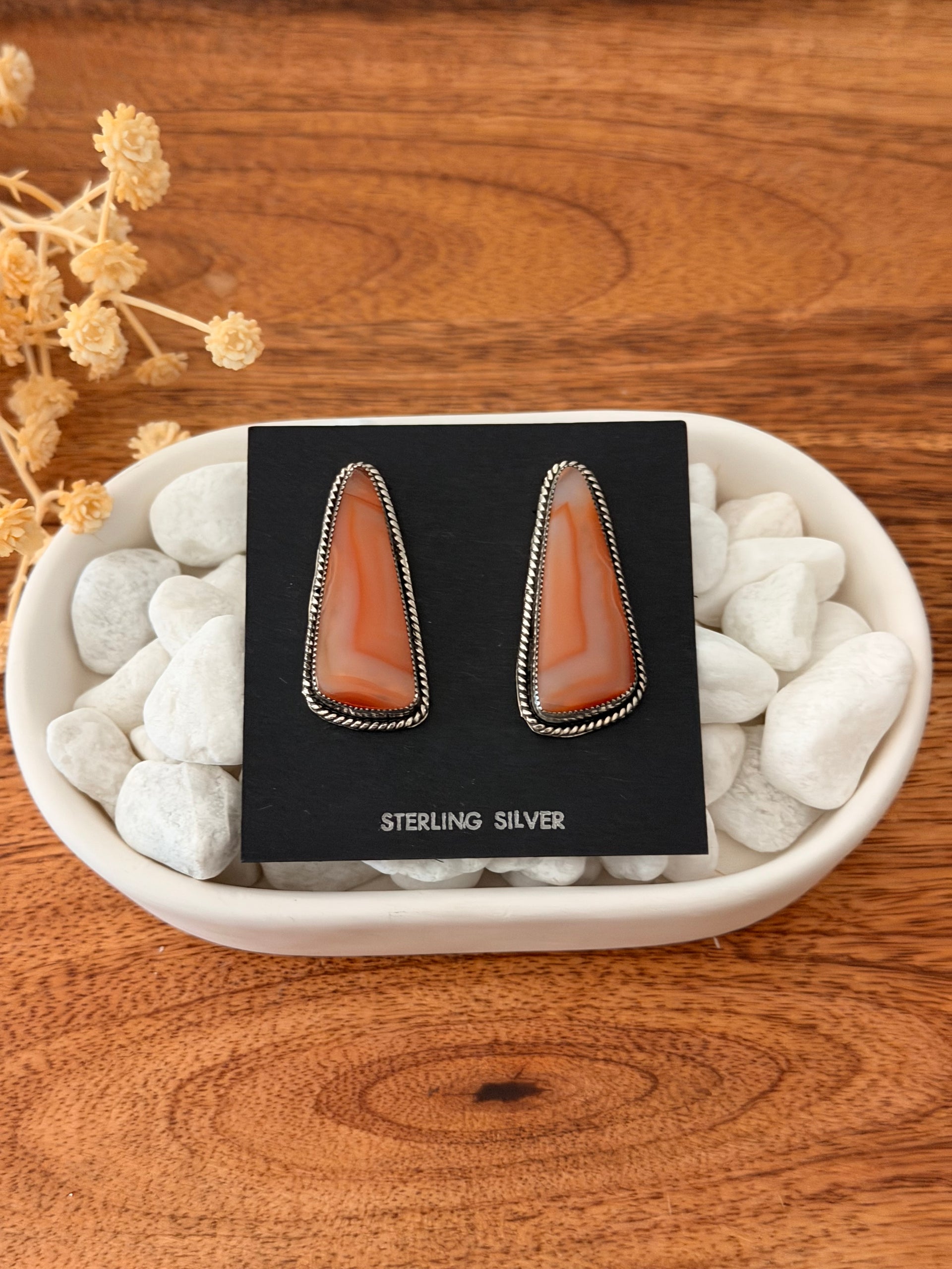 Navajo Made Ocean Jasper & Sterling Silver Post Dangle Earrings