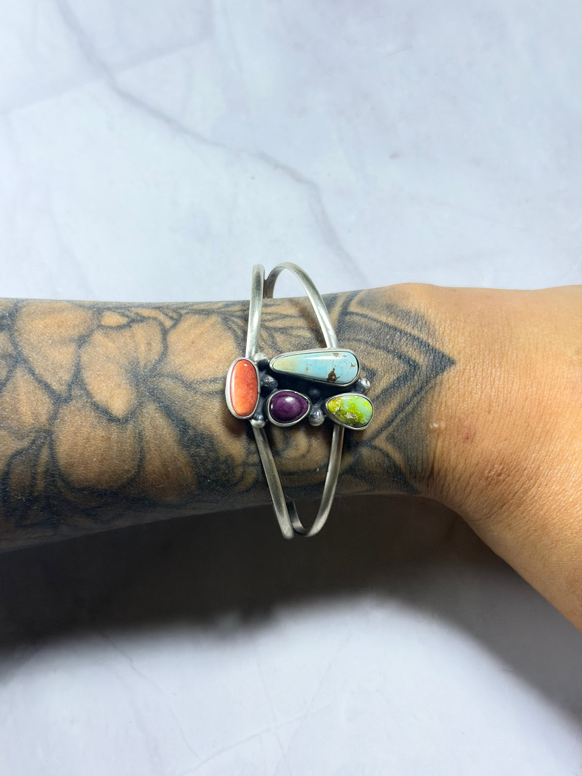 Danny Henio Multi Stone & Sterling Silver Cluster Cuff Bracelet