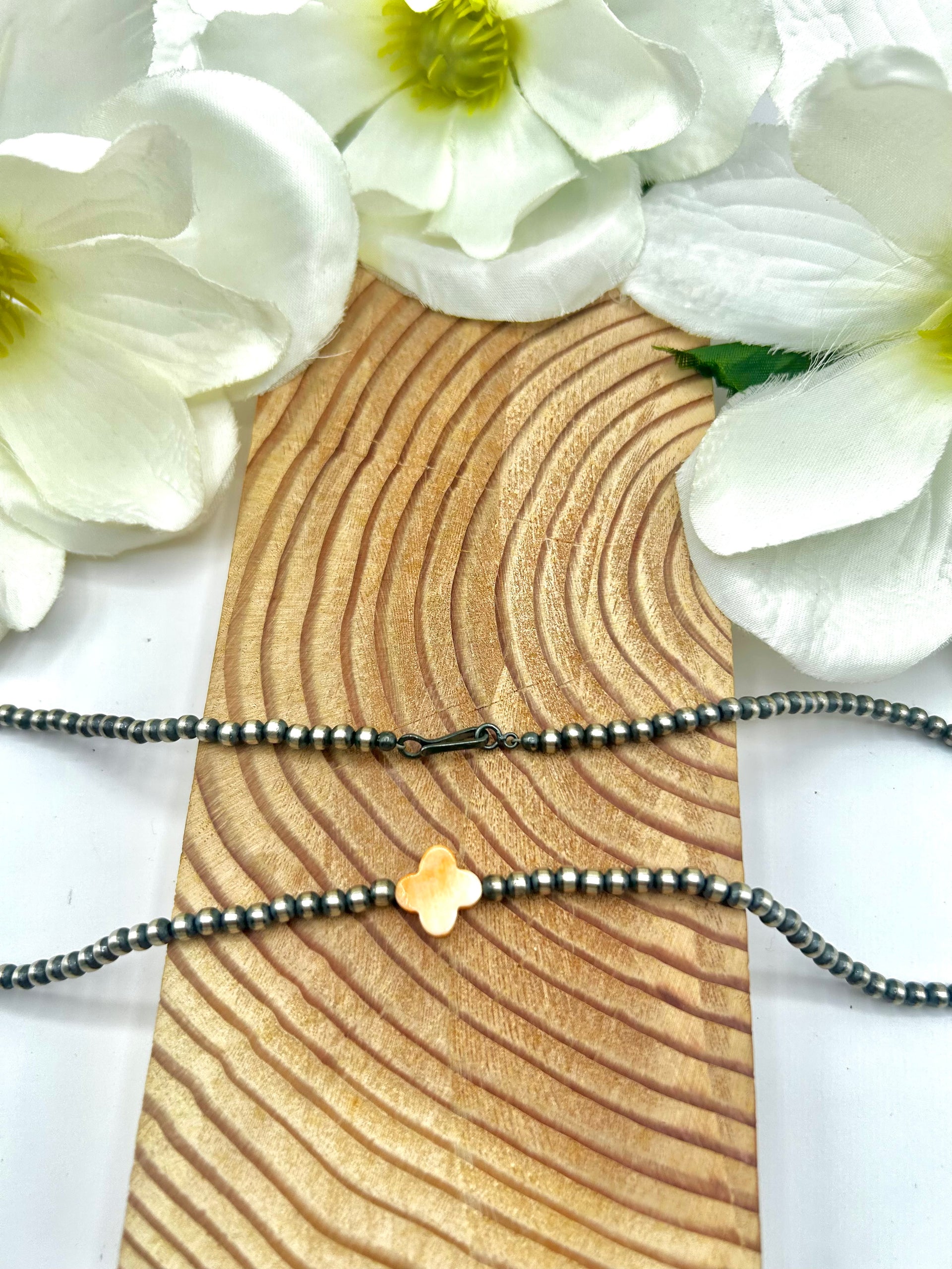 Navajo Made Strung Spiny Oyster & Sterling Silver Necklace