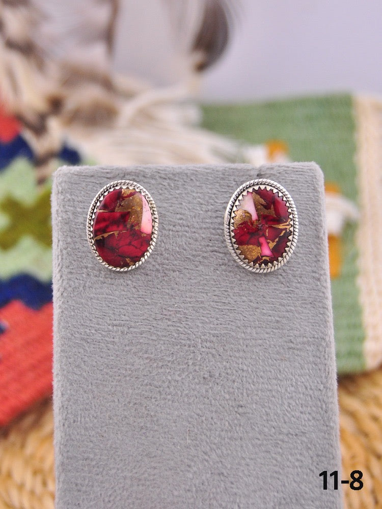 Southwest Made Rose Dahlia & Sterling Silver Post Earrings