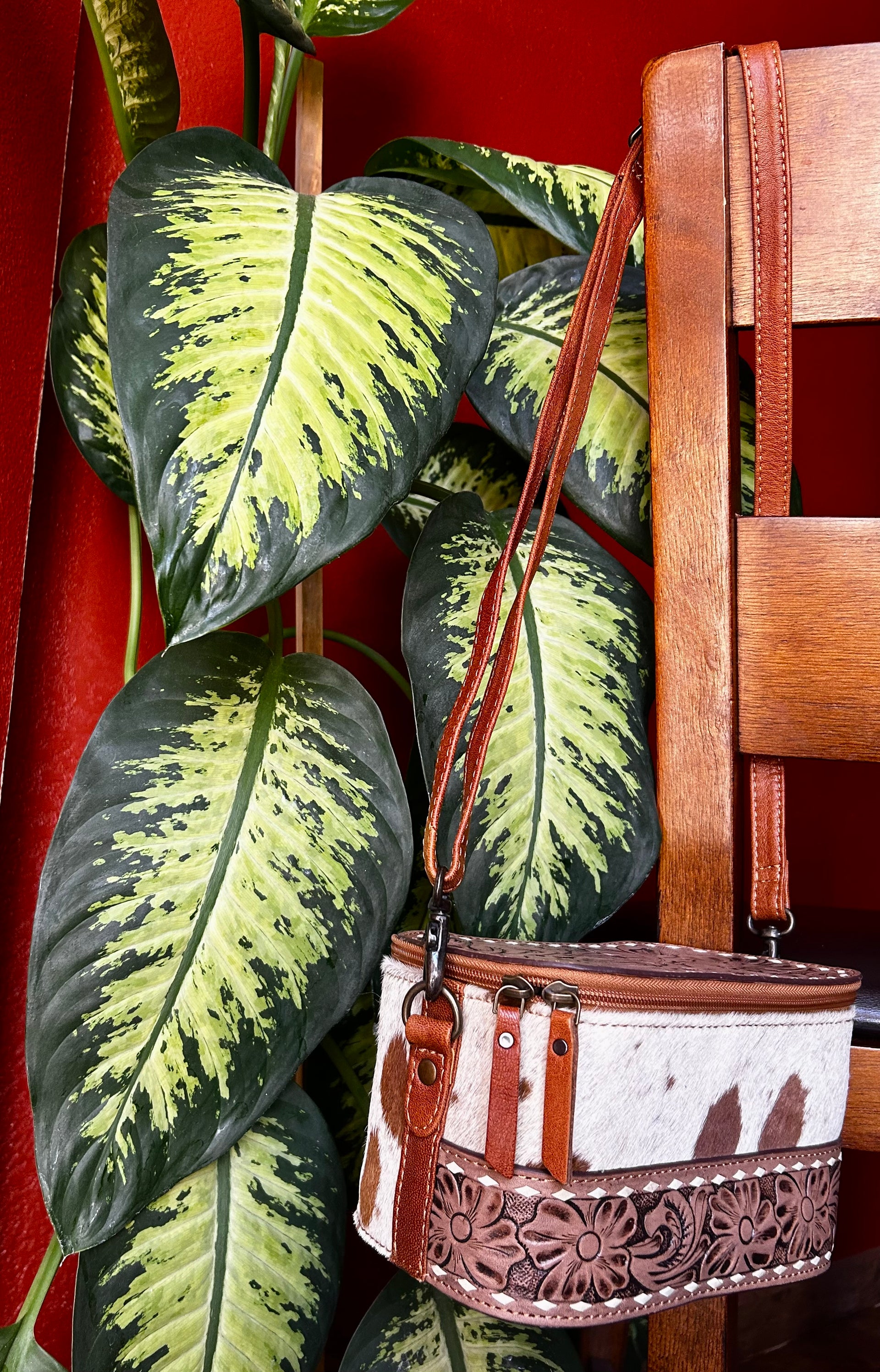 Genuine Cowhide & Tooled Leather Make up Bag