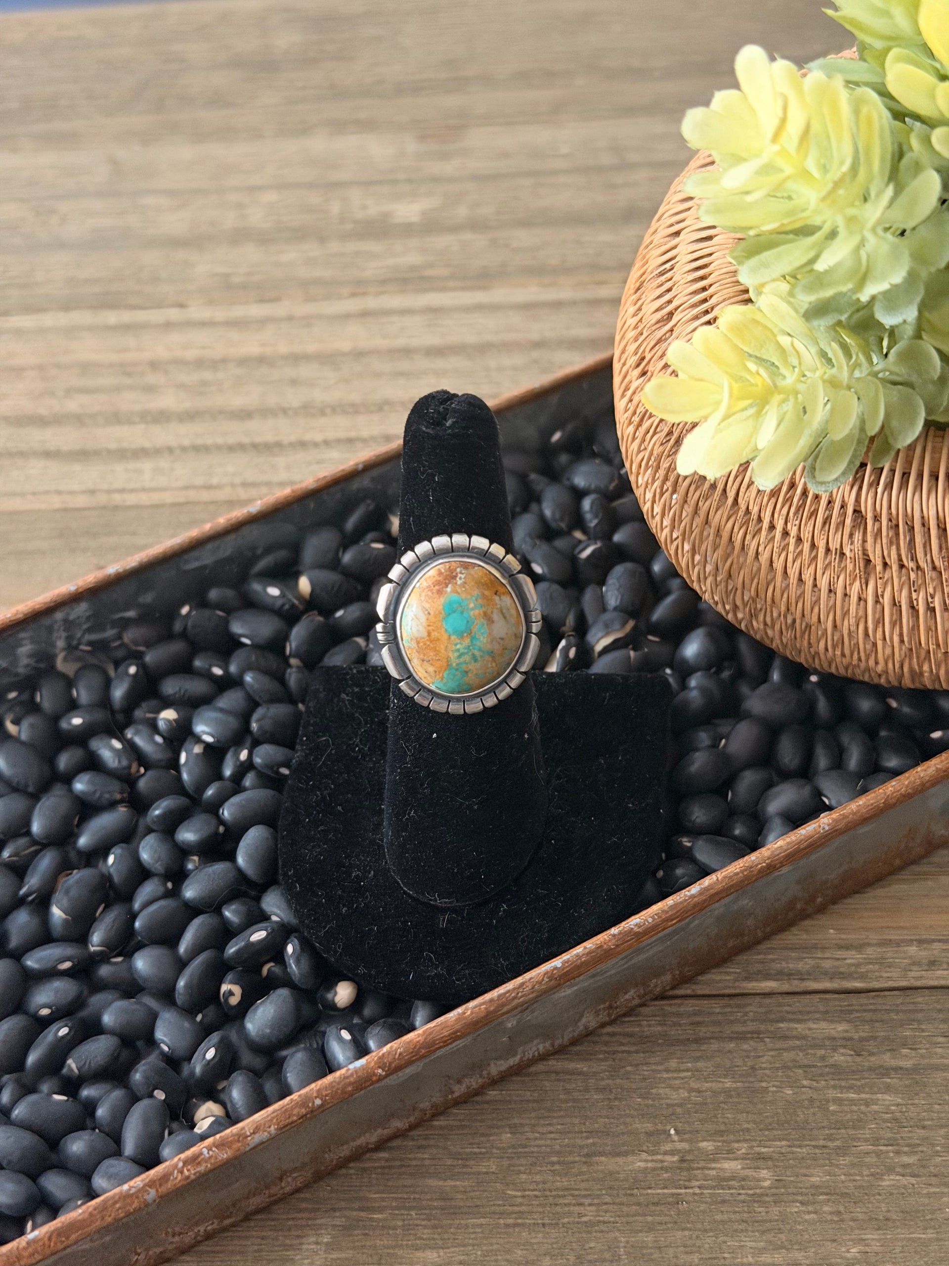 Navajo Made Royston Turquoise & Sterling Silver Ring Size 6.75