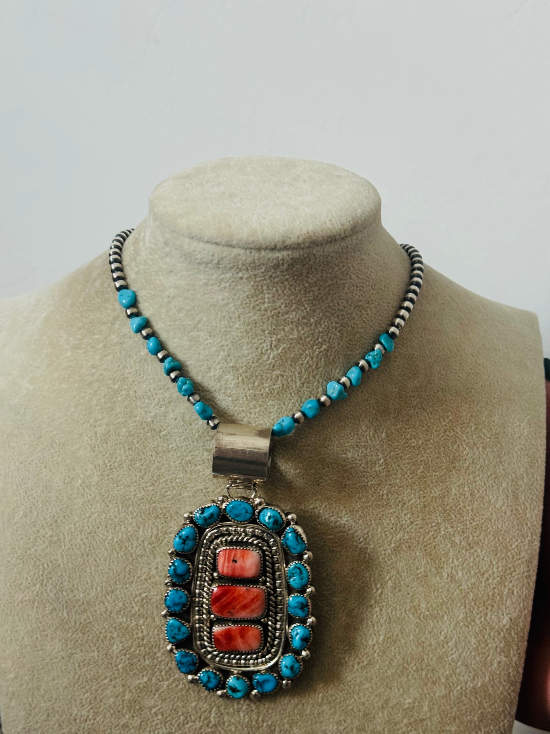 Navajo Made Multi Stone & Sterling Silver Pendant