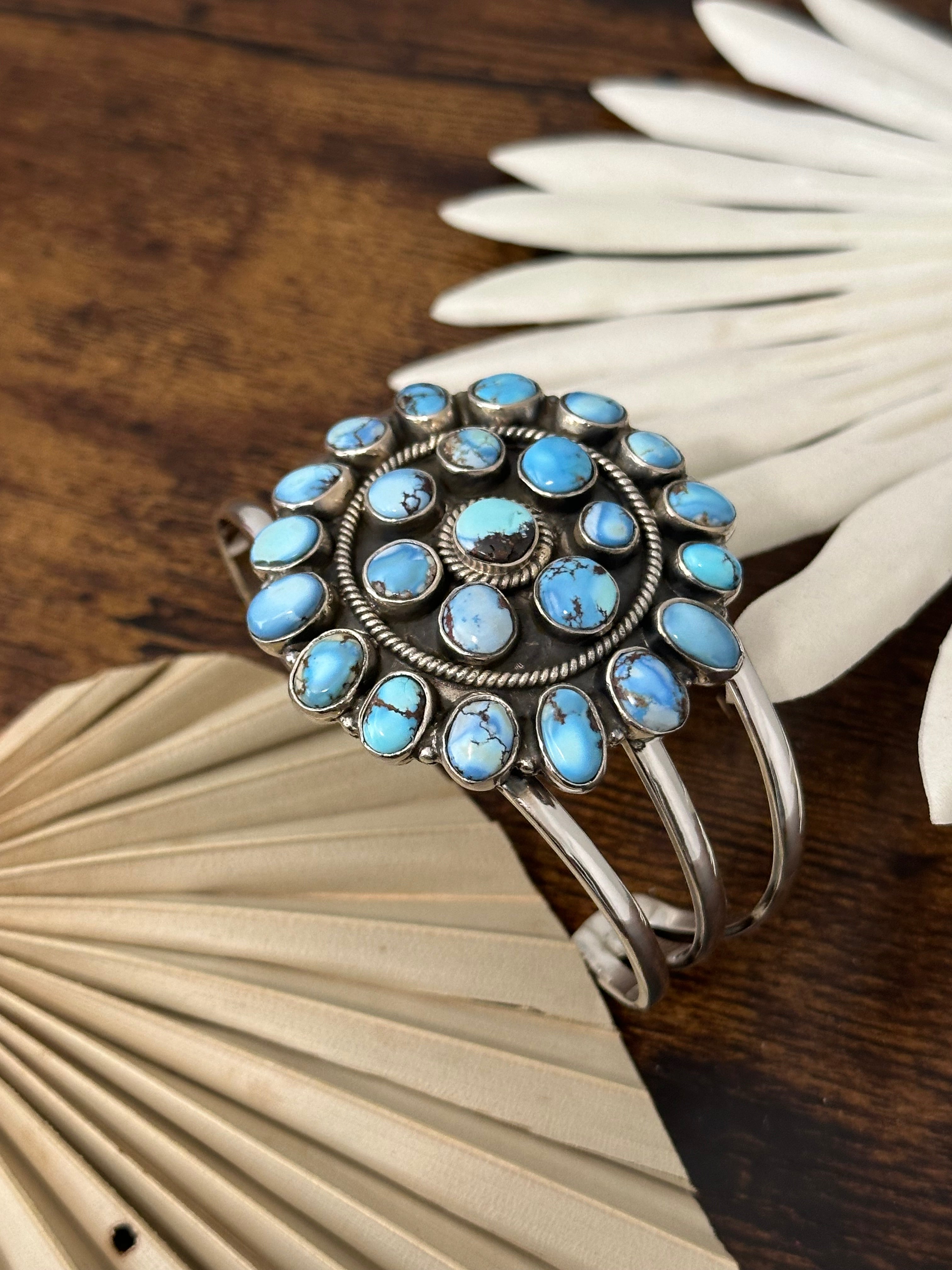 Southwest Made Golden Hills Turquoise & Sterling Silver Cuff Bracelet