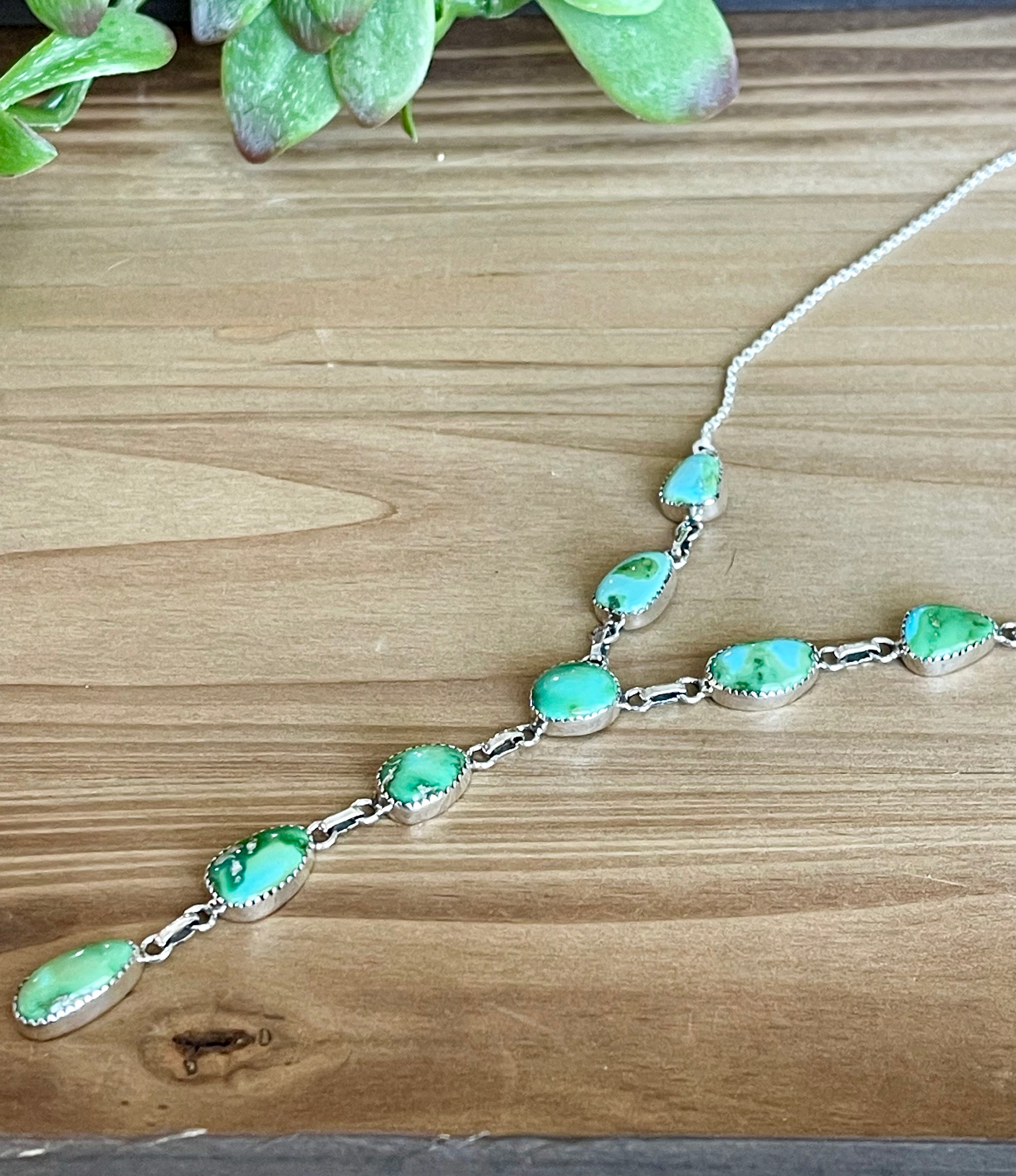 Southwest Handmade Sonoran Mountain Turquoise & Sterling Silver Lariat Necklace