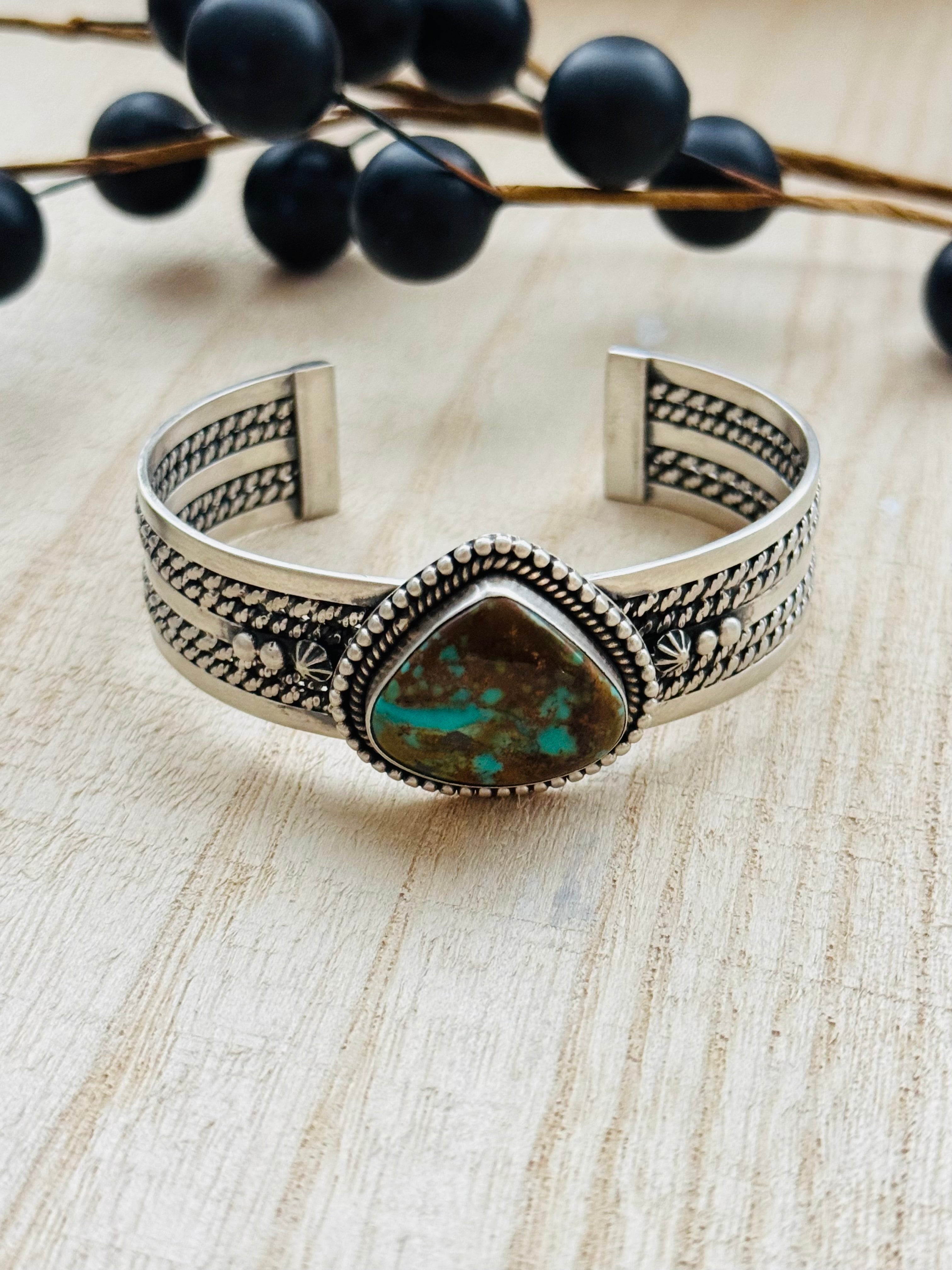 Southwest Made Kingman Turquoise & Sterling Silver Cuff Bracelet