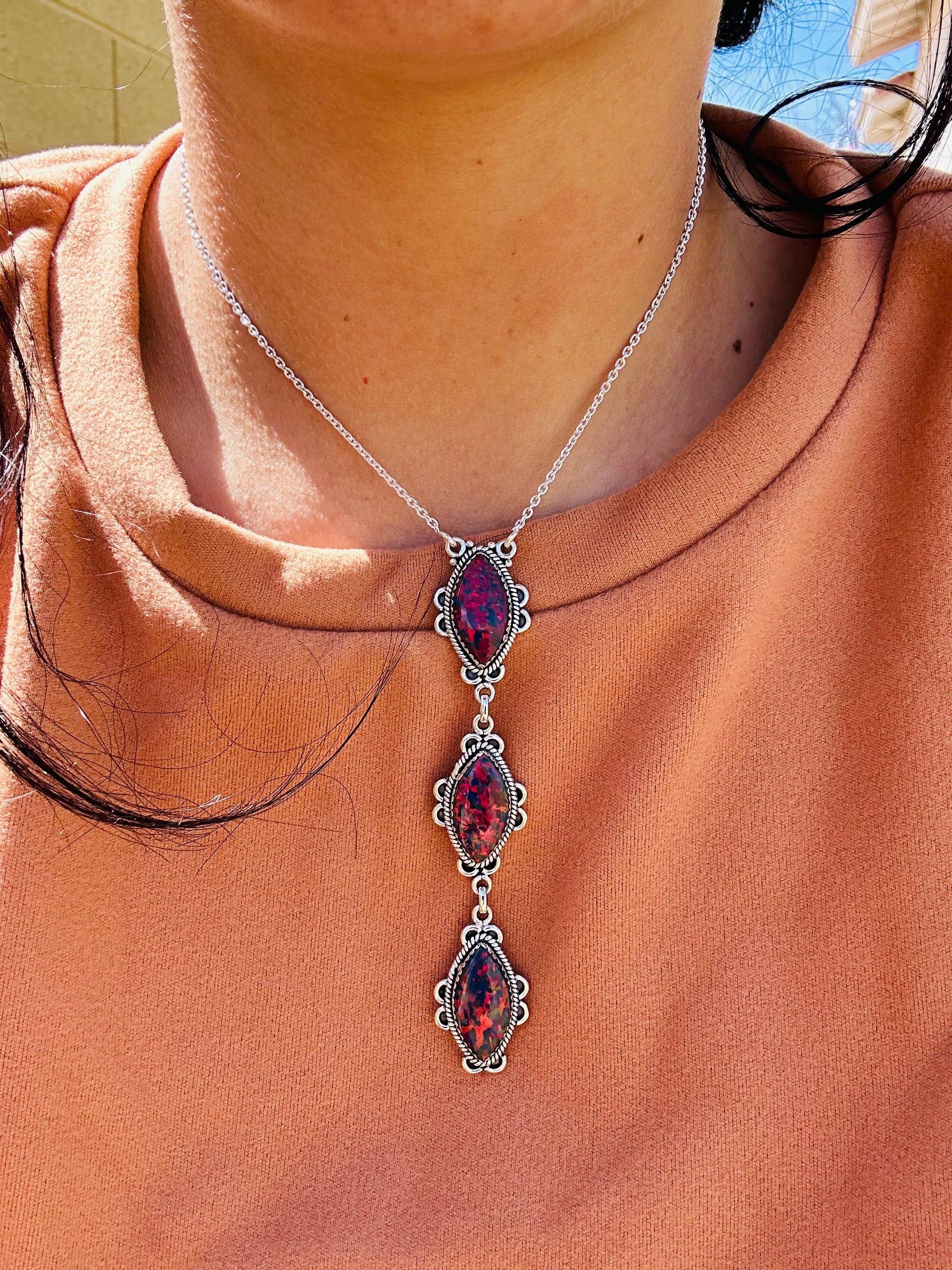 Southwest Handmade Purple Opal & Sterling Silver Necklace