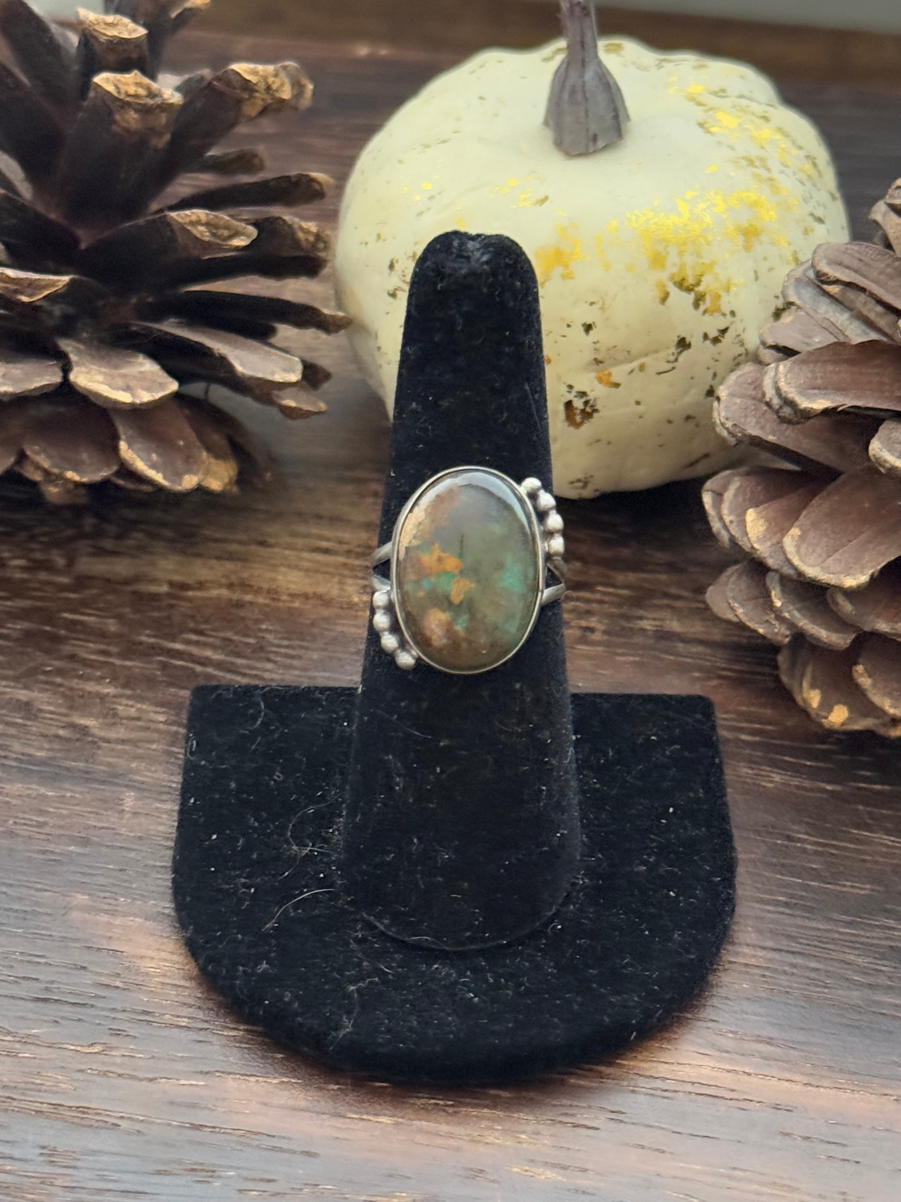 Navajo Made Turquoise Mountain & Sterling Silver Ring Size 7