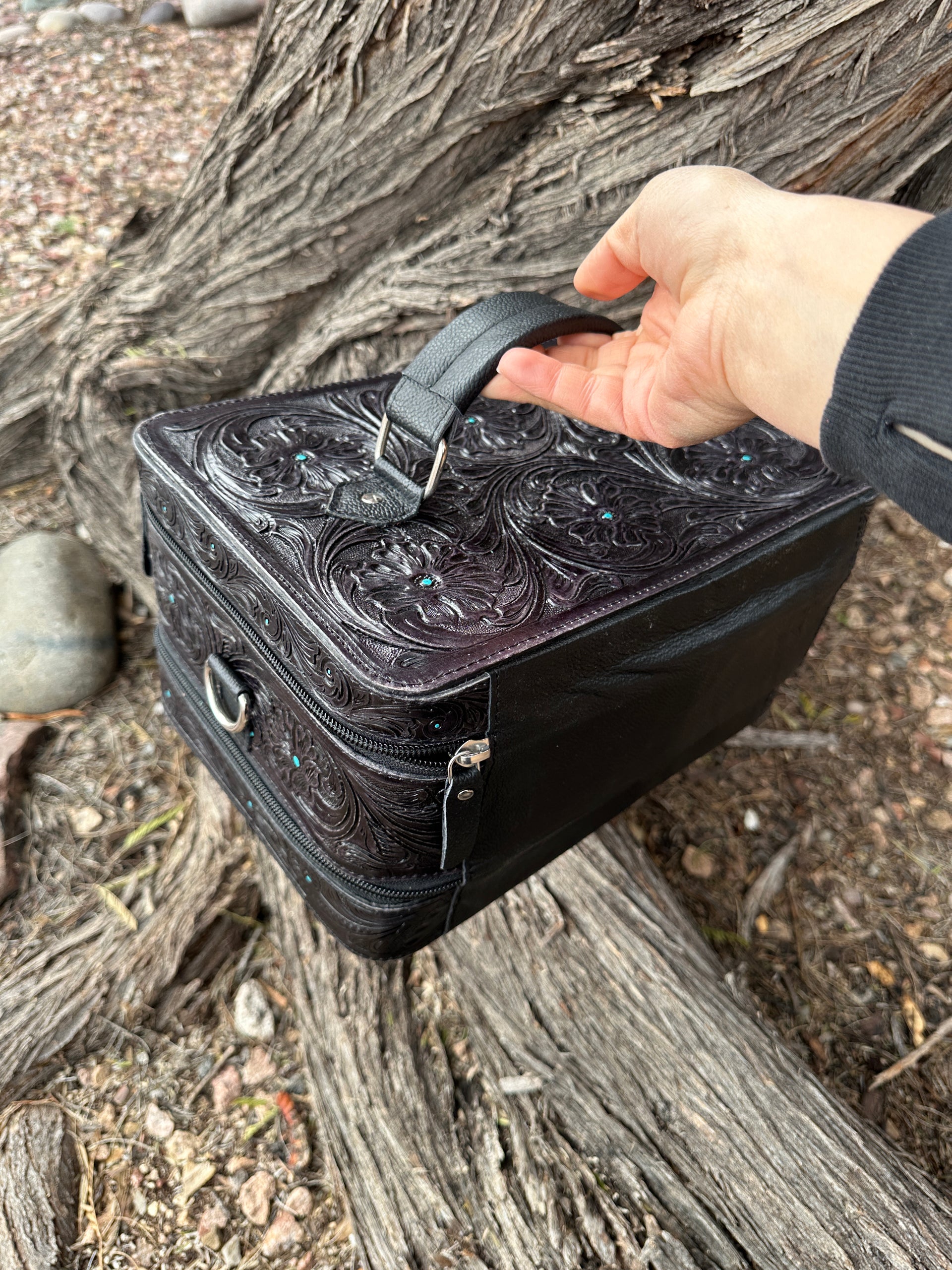 Double Layered Genuine Tooled Leather Jewelry Box
