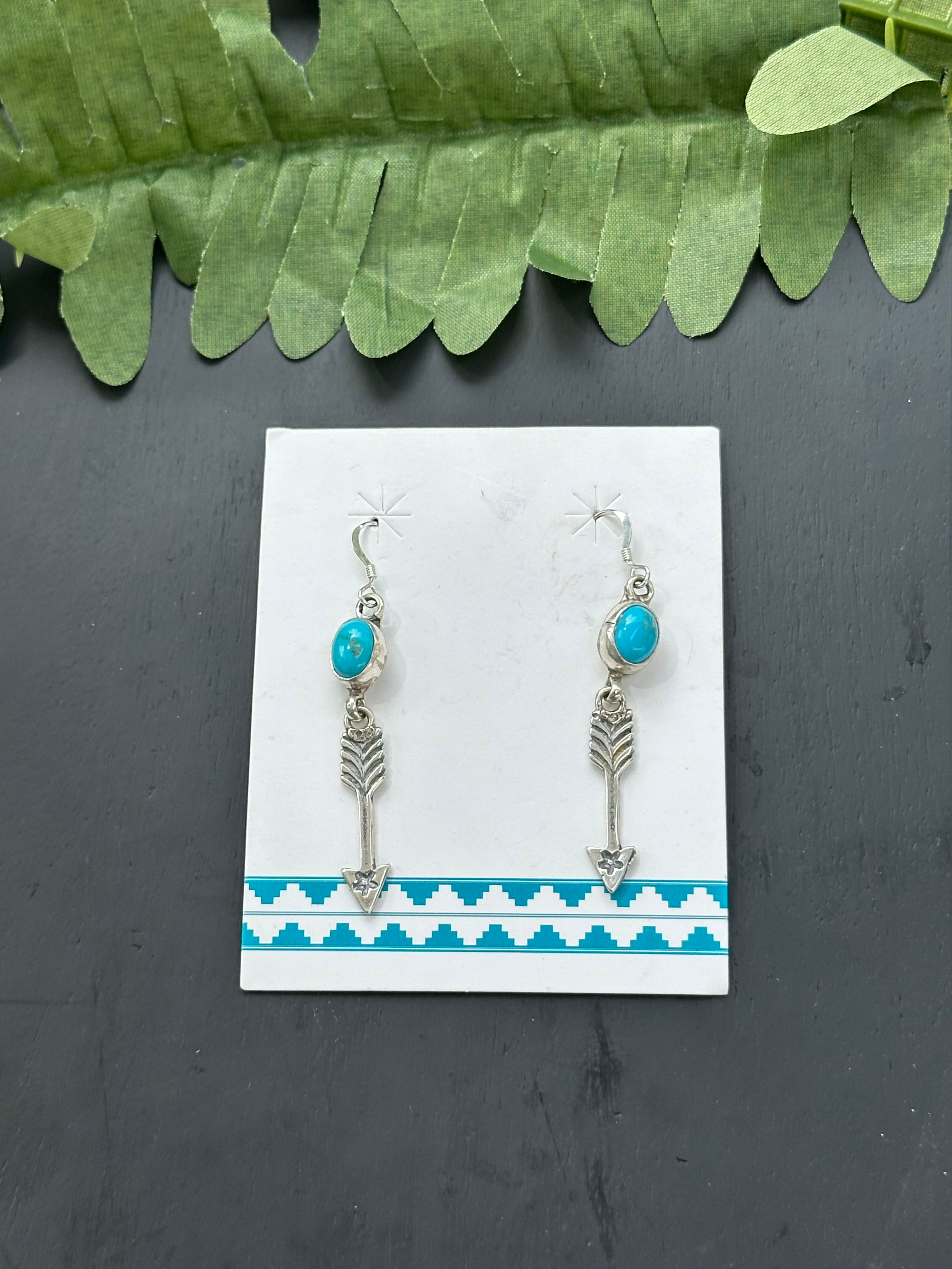 Navajo Made Kingman Turquoise & Sterling Silver Dangle Earrings