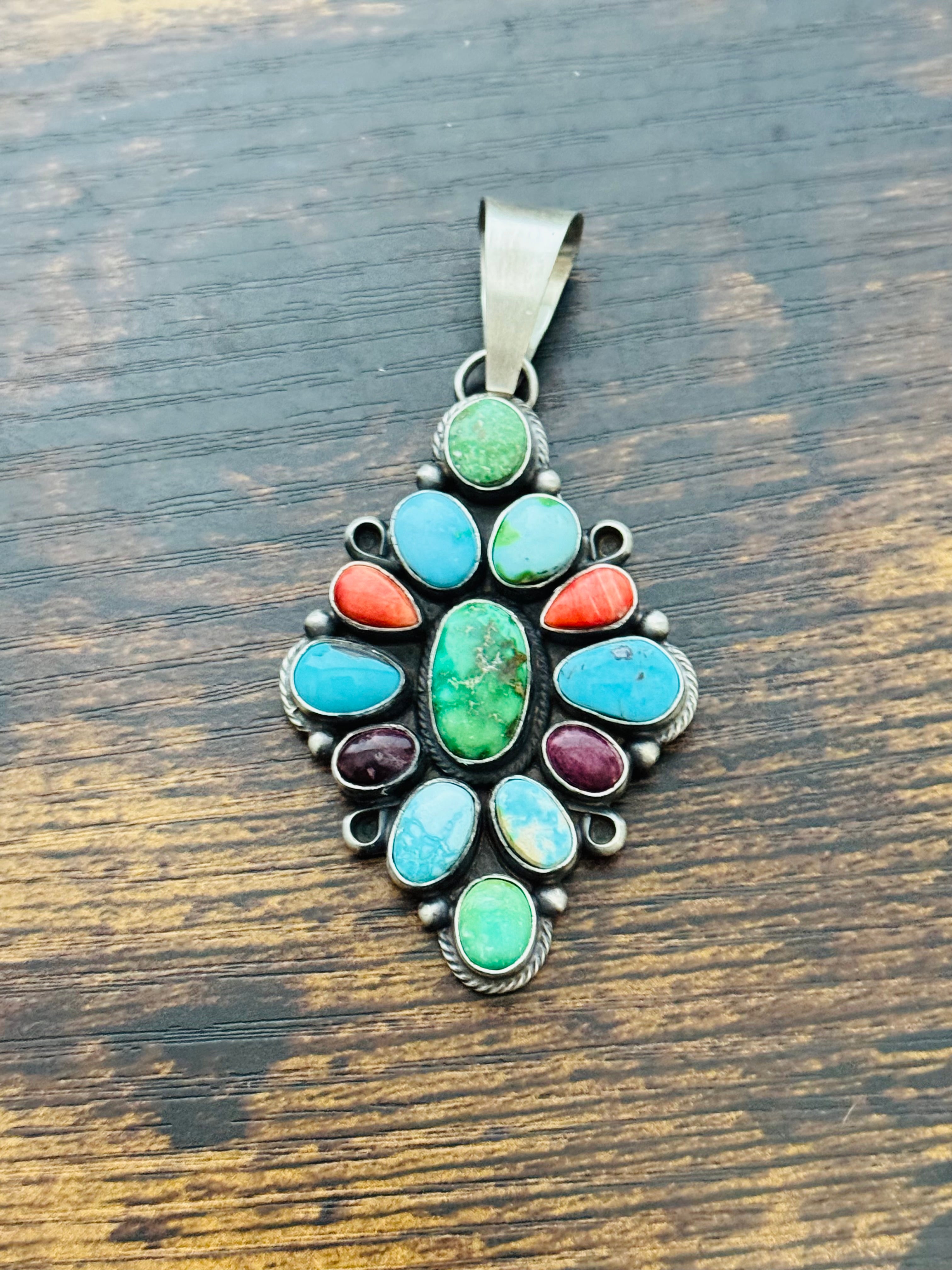 Dave Skeets Multi Stone & Sterling Silver Cluster Pendant