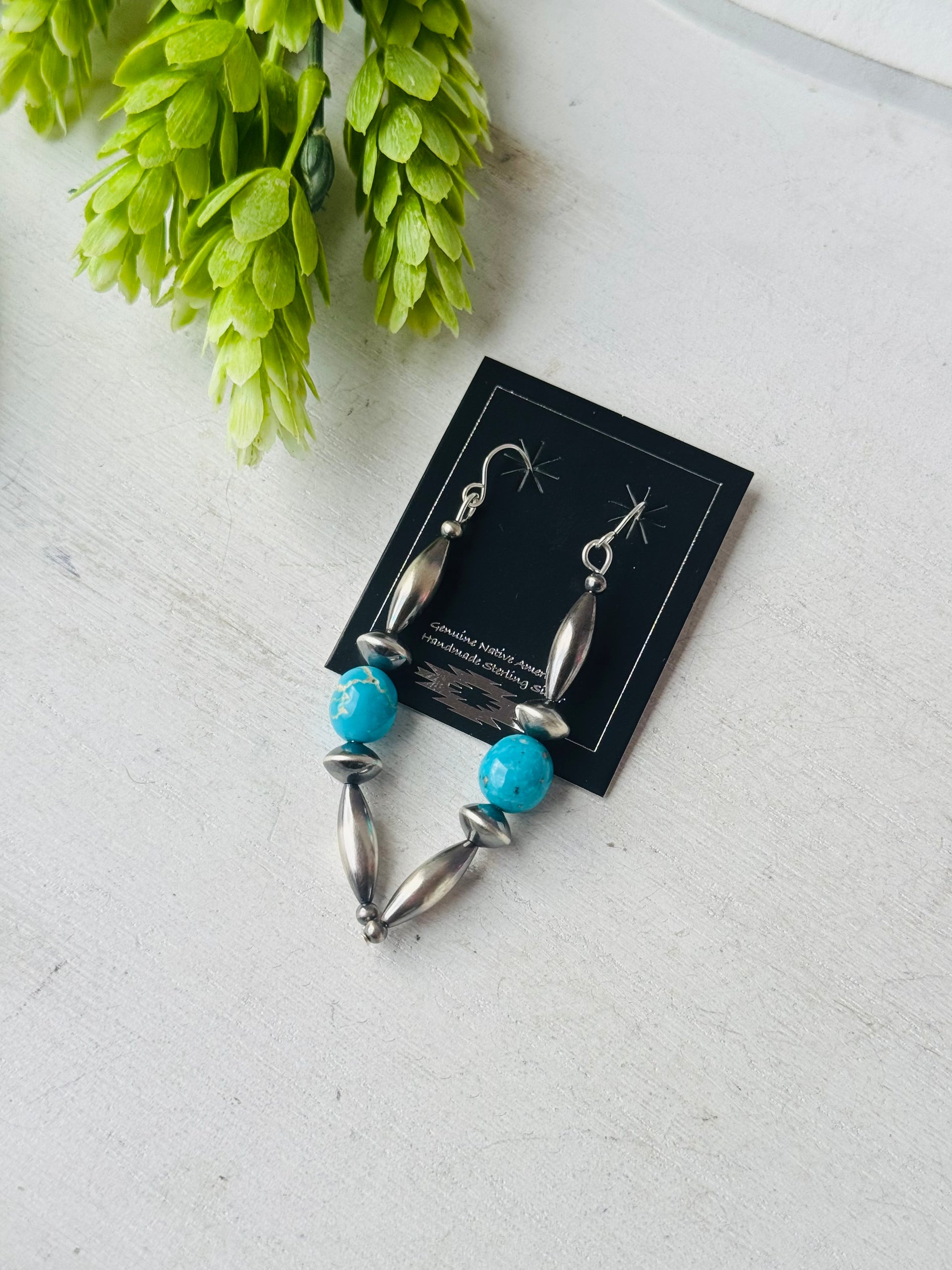 Navajo Strung Kingman Turquoise & Sterling Silver Pearls Dangle Earrings