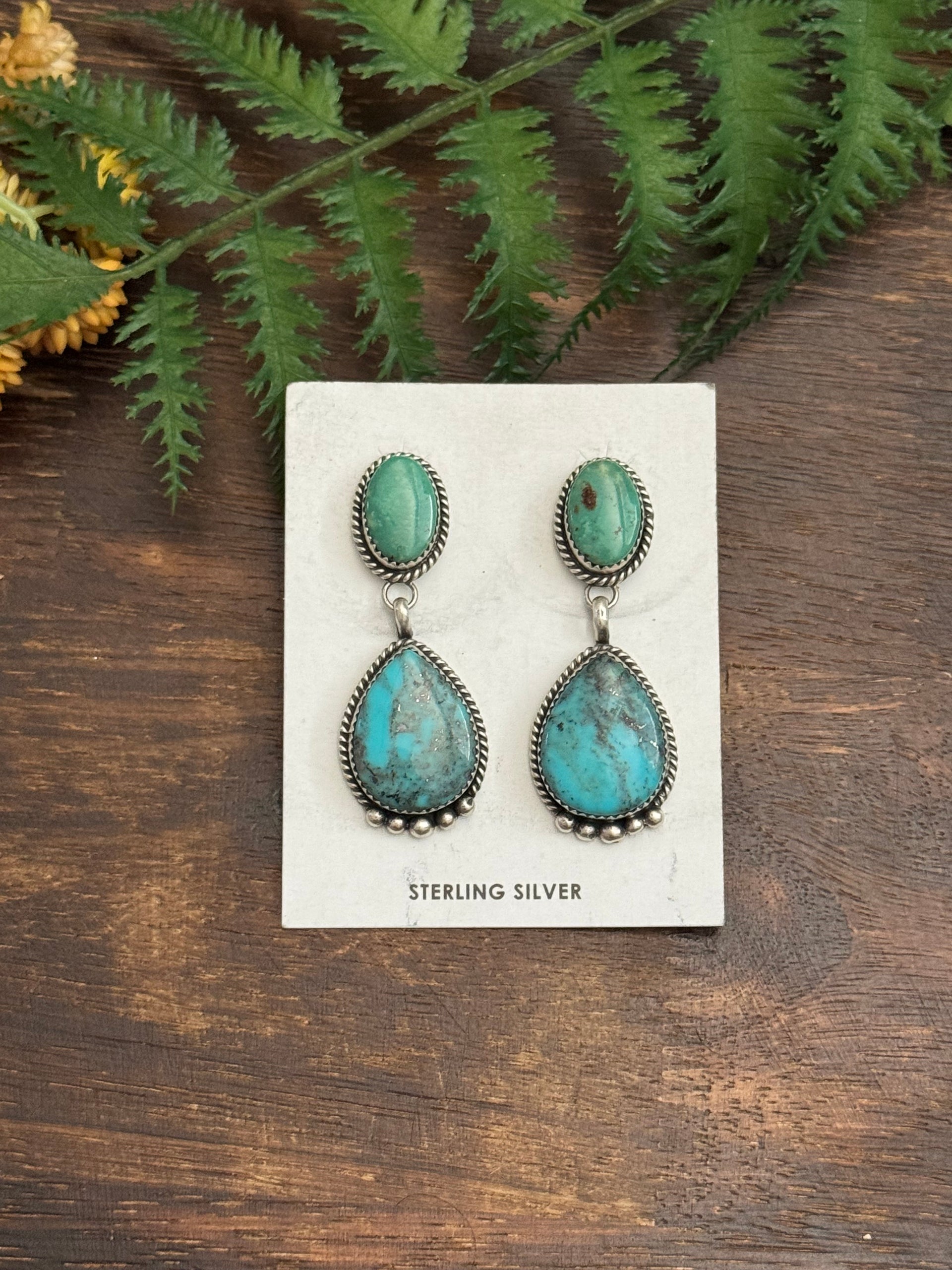 Freda Martinez Kingman Turquoise & Sterling Silver Post Dangle Earrings