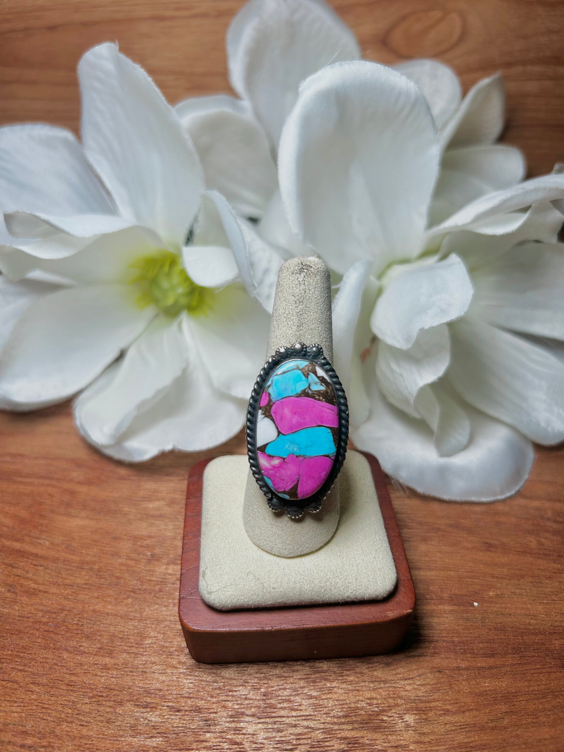 Zachariah David Cotton Candy Dahlia & Sterling Silver Adjustable Ring