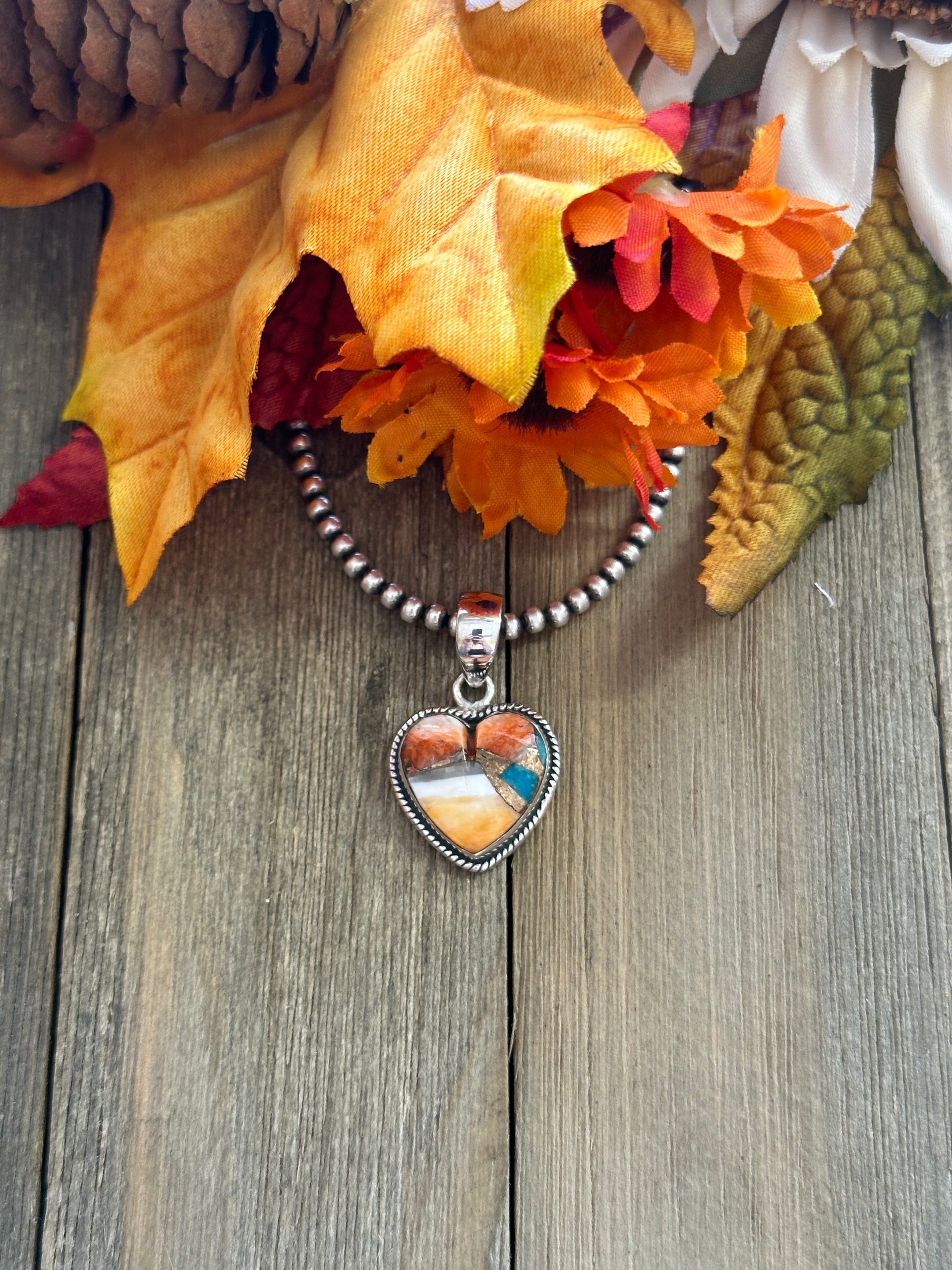 Southwest Handmade Mohave Turquoise & Sterling Silver Heart Pendant