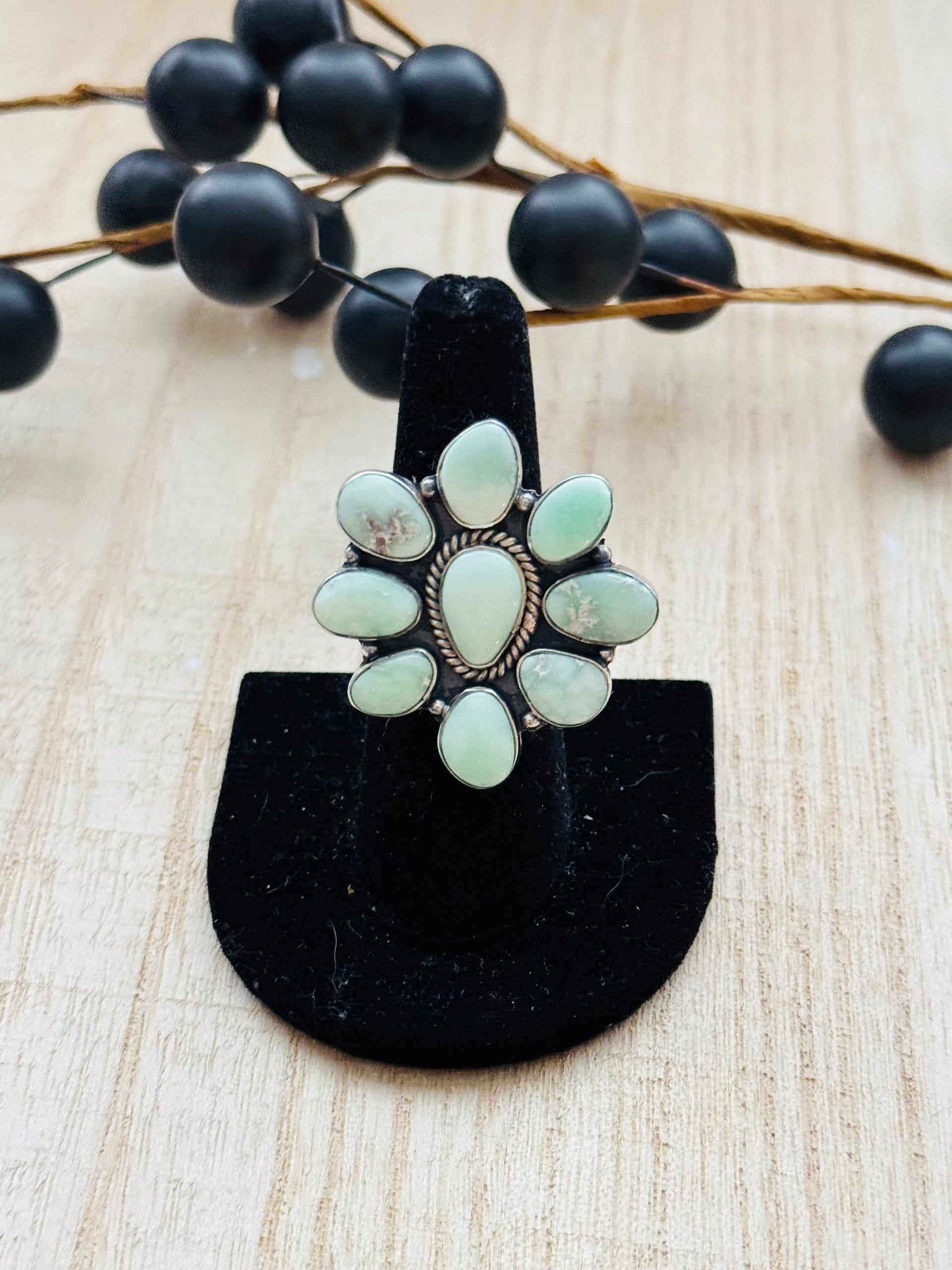 Southwest Handmade Paloma Variscite & Sterling Silver Adjustable Cluster Ring