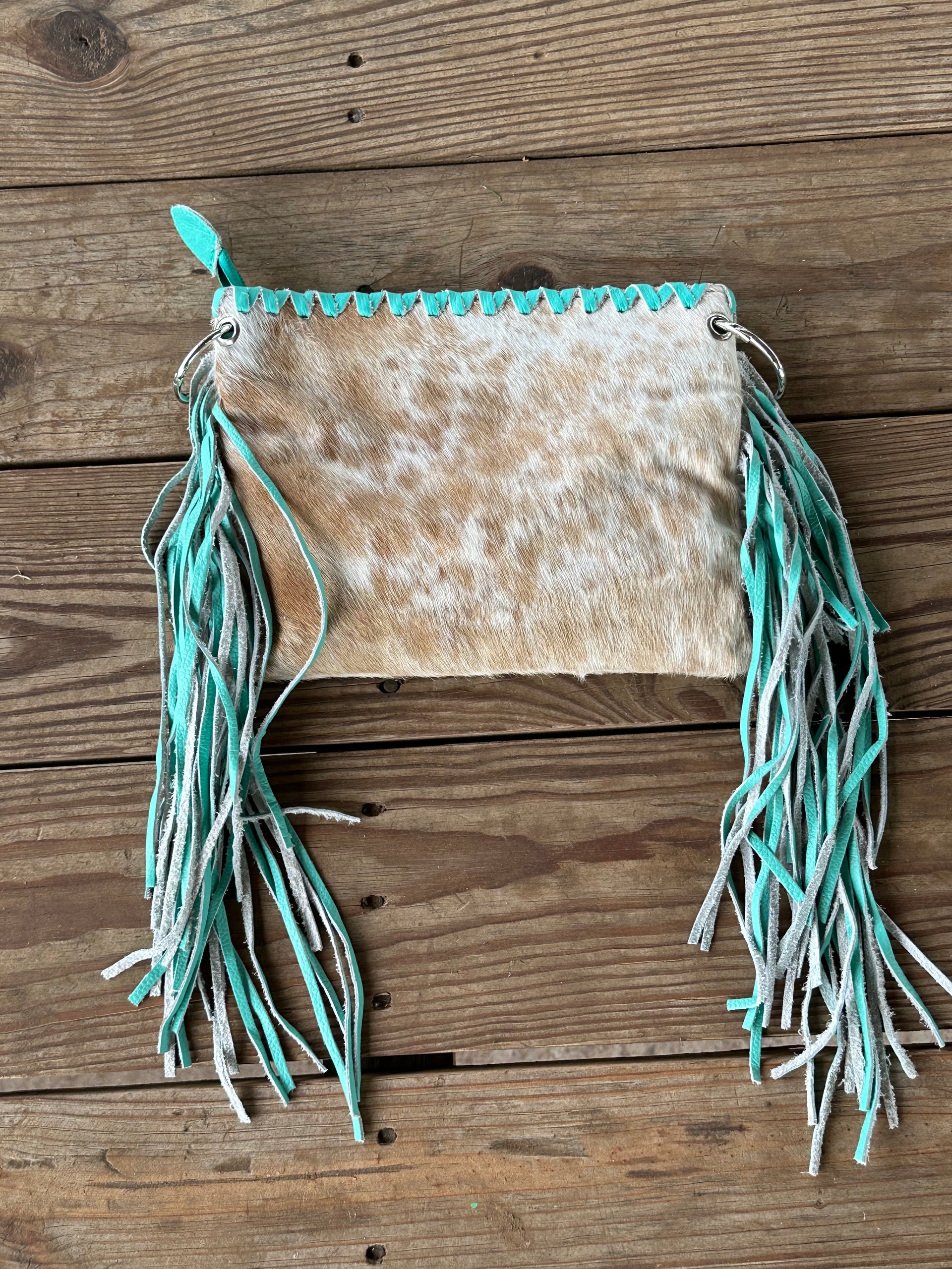 Genuine Leather Cowhide Tooled Cross Body Fringe Purse