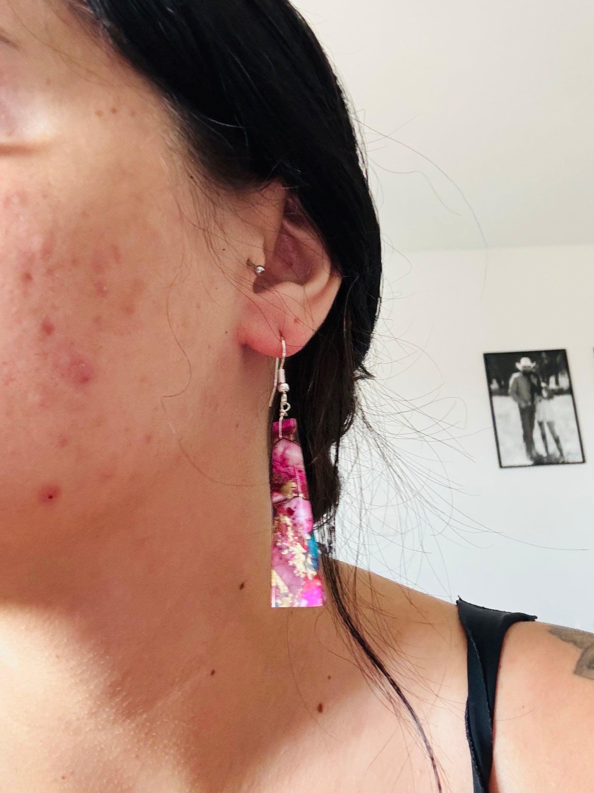 Navajo Made Purple Mohave Turquoise & Sterling Silver Slab Dangle Earrings