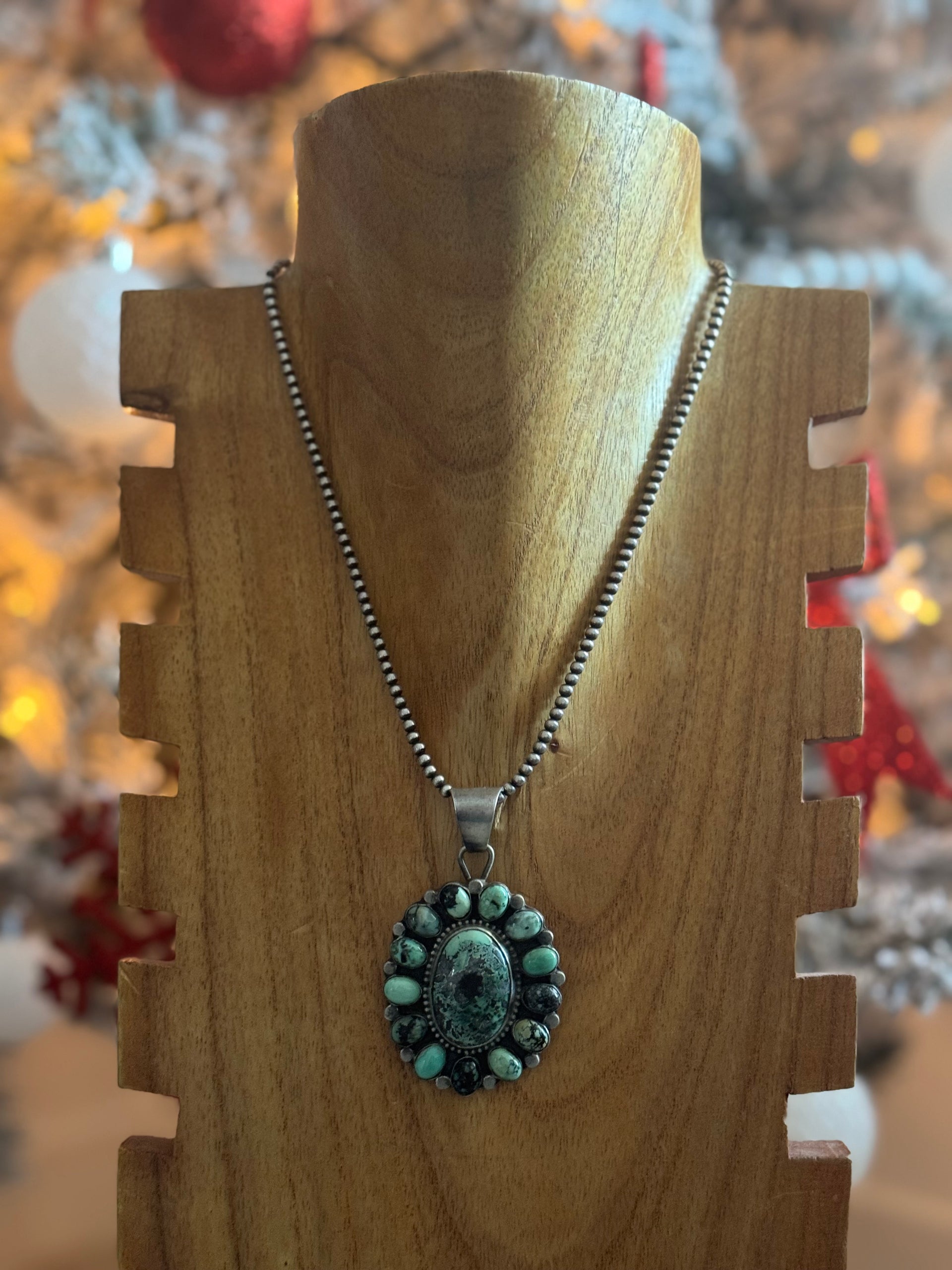 Sheila Becenti New Lander Variscite & Sterling Silver Cluster Pendant