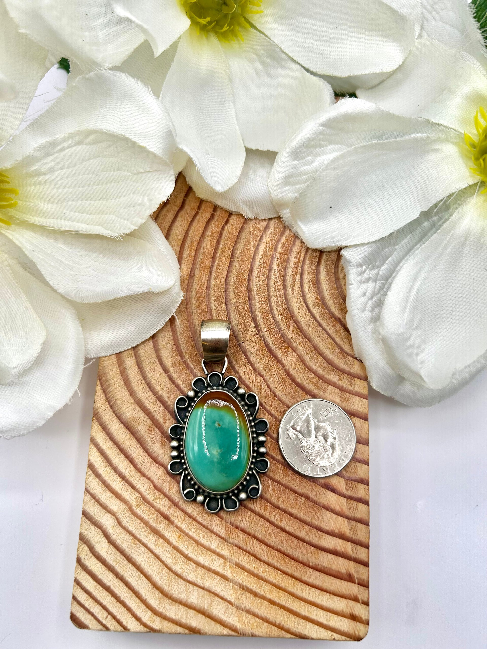 Navajo Made Kingman Turquoise & Sterling Silver Pendant