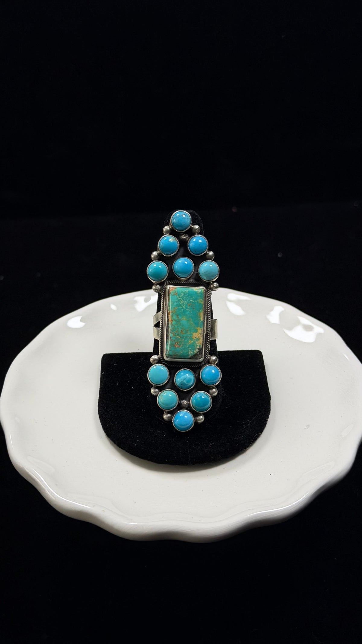 Sheila Becenti Mixed Turquoise Sterling Silver Cluster Adjustable Ring