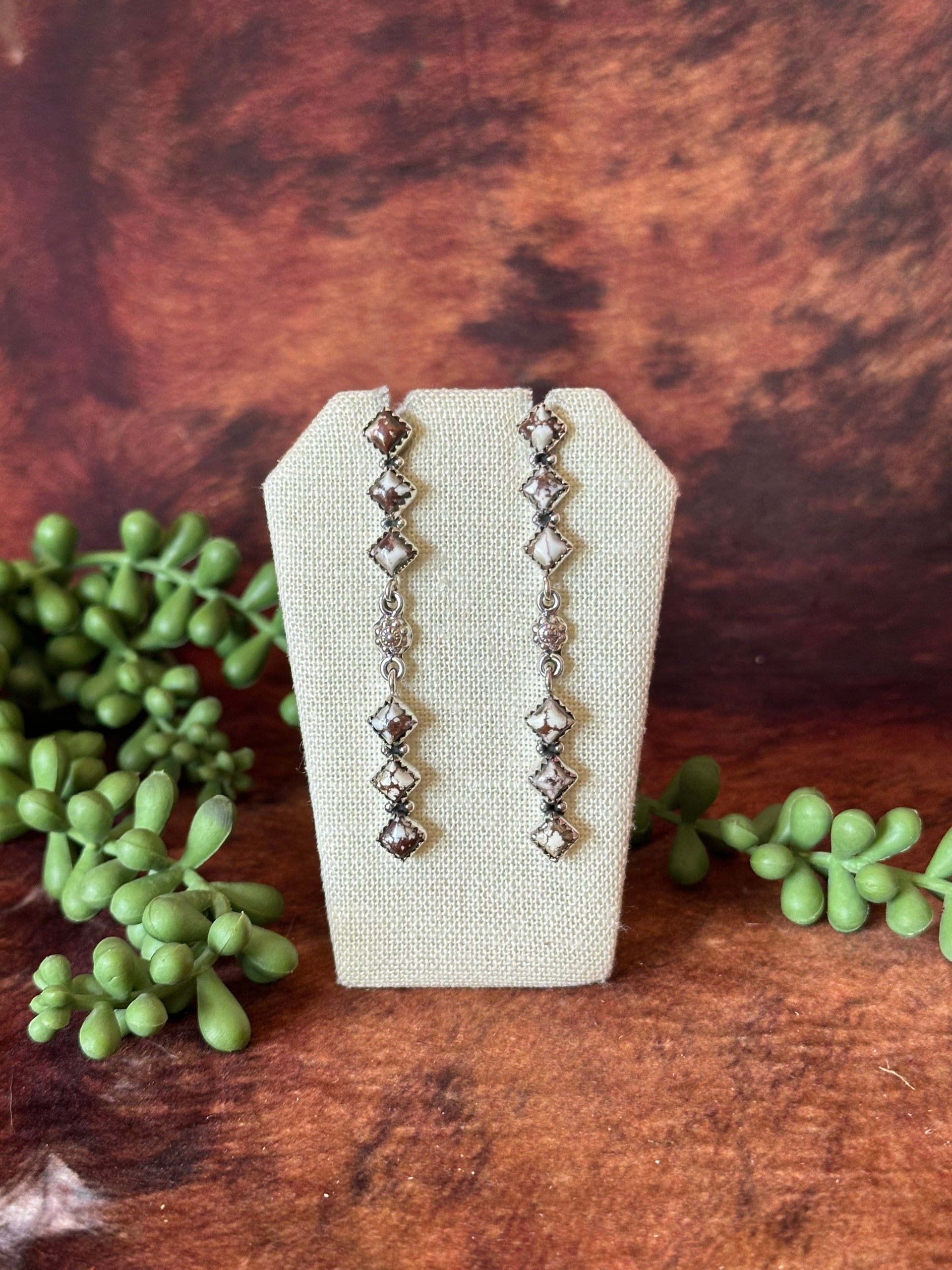 Southwest Handmade Wild Horse & Sterling Silver Post Dangle Earrings