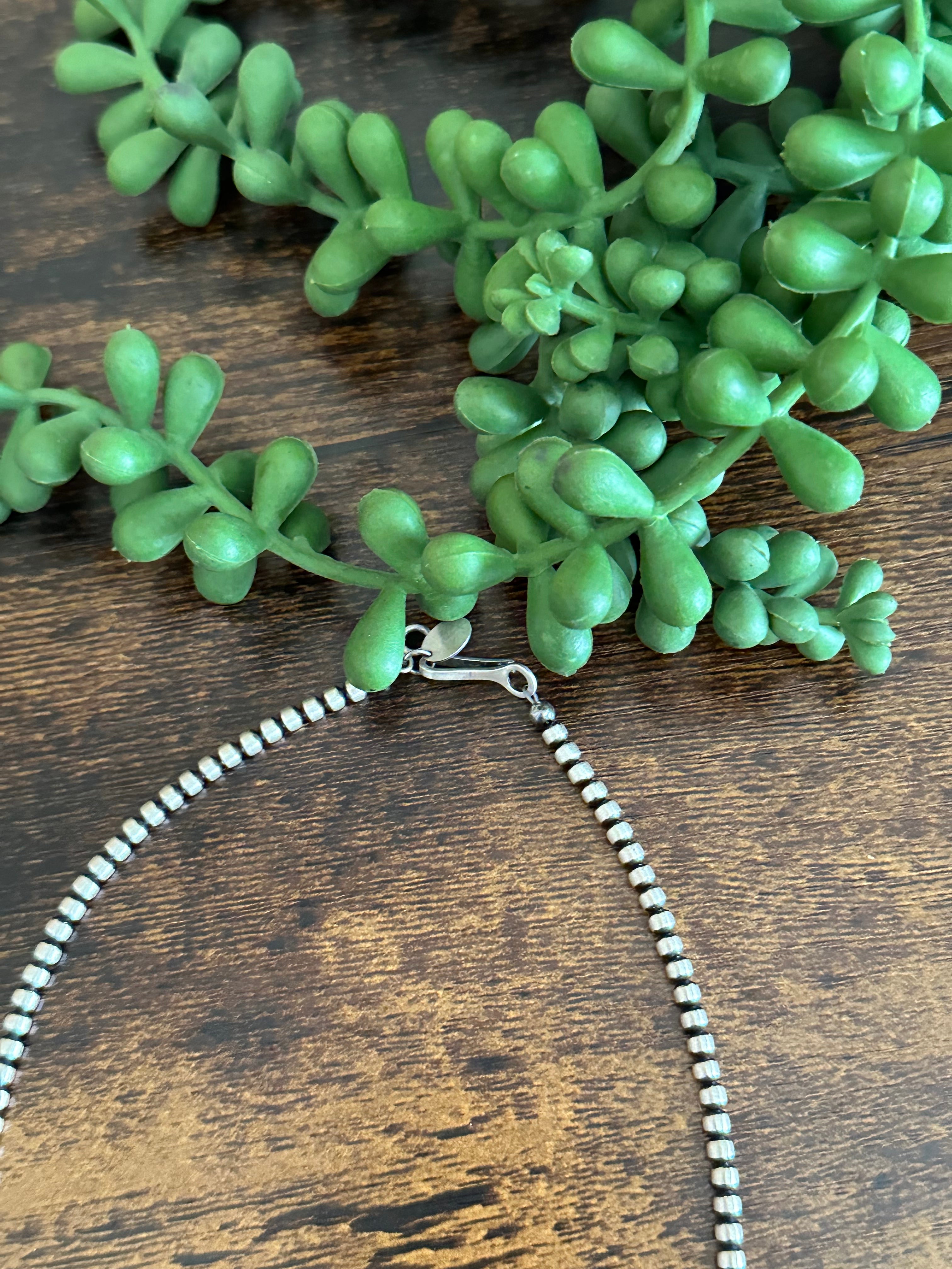 Navajo Strung Pink Conch & Sterling Silver Pearls Beaded Necklace