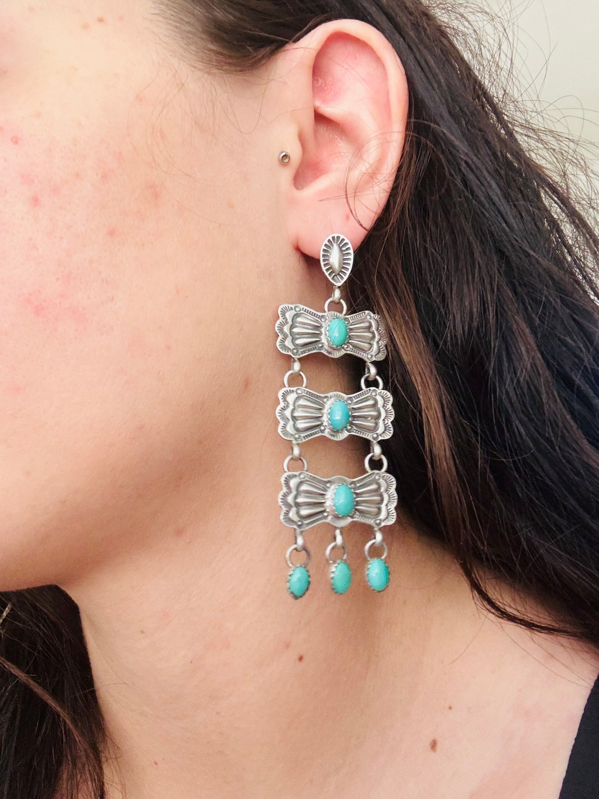 Eleanor Richards Kingman Turquoise & Sterling Silver Post Dangle Earrings