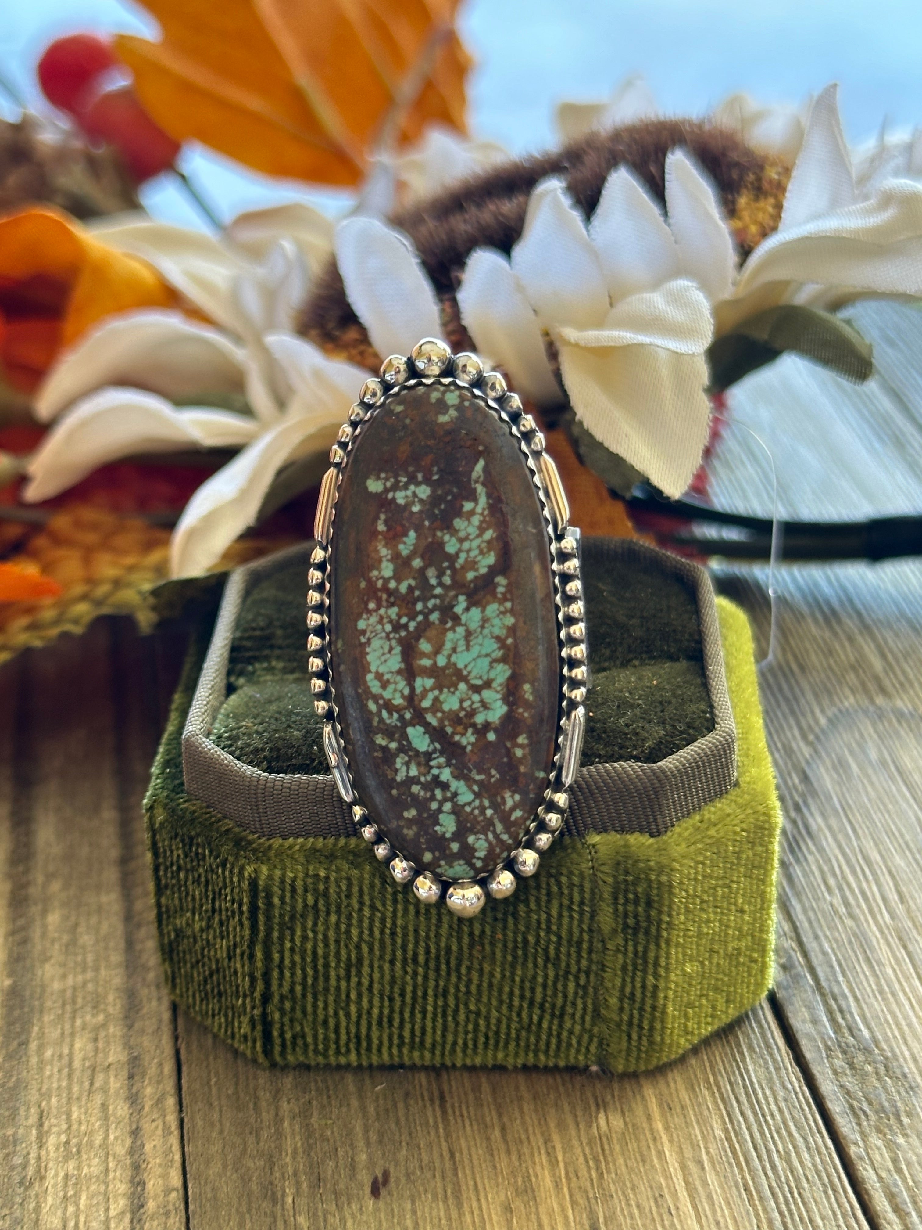 Southwest Handmade #8 Turquoise & Sterling Silver Adjustable Ring