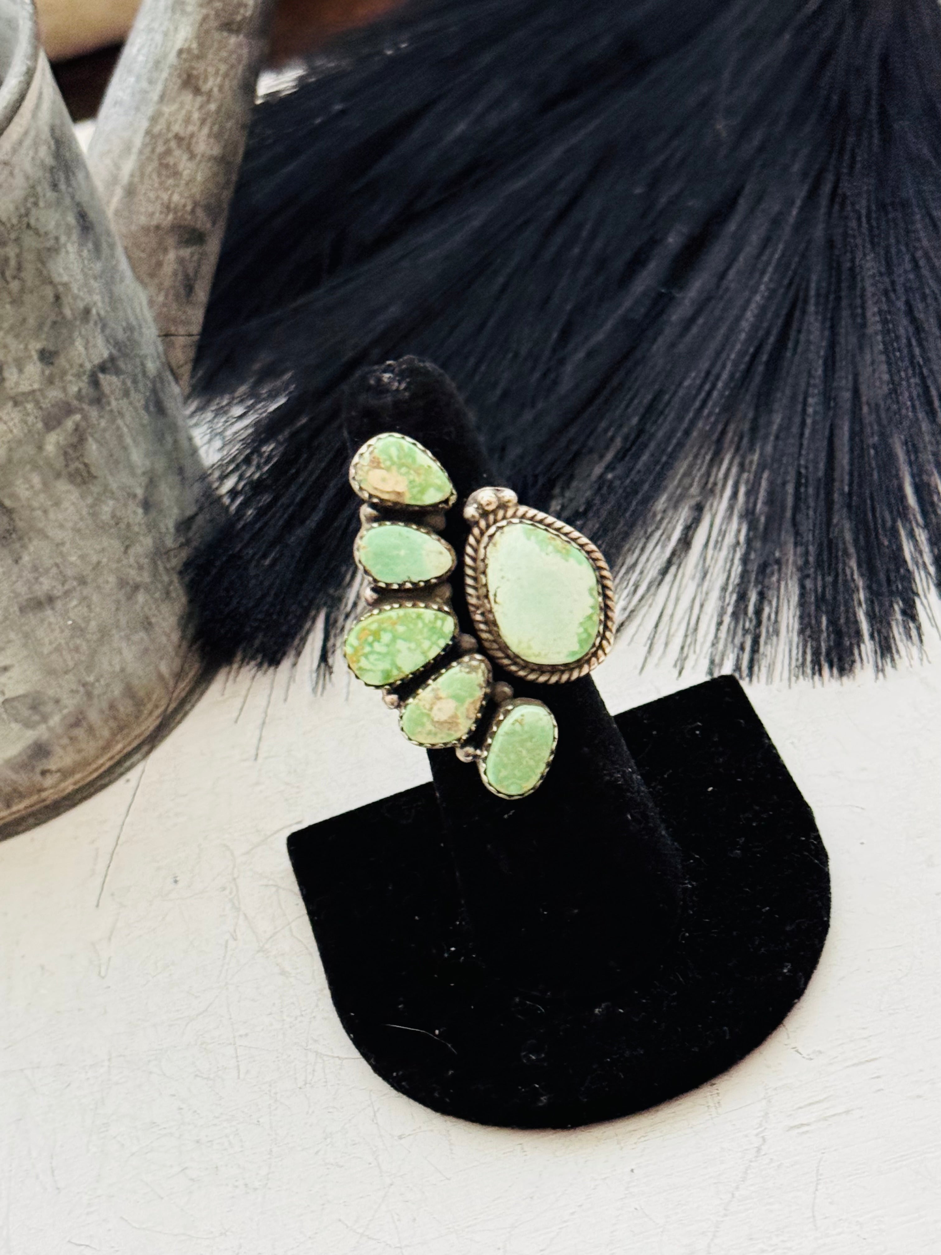 Southwest Handmade Palomino Variscite & Sterling Silver Adjustable Cluster Ring