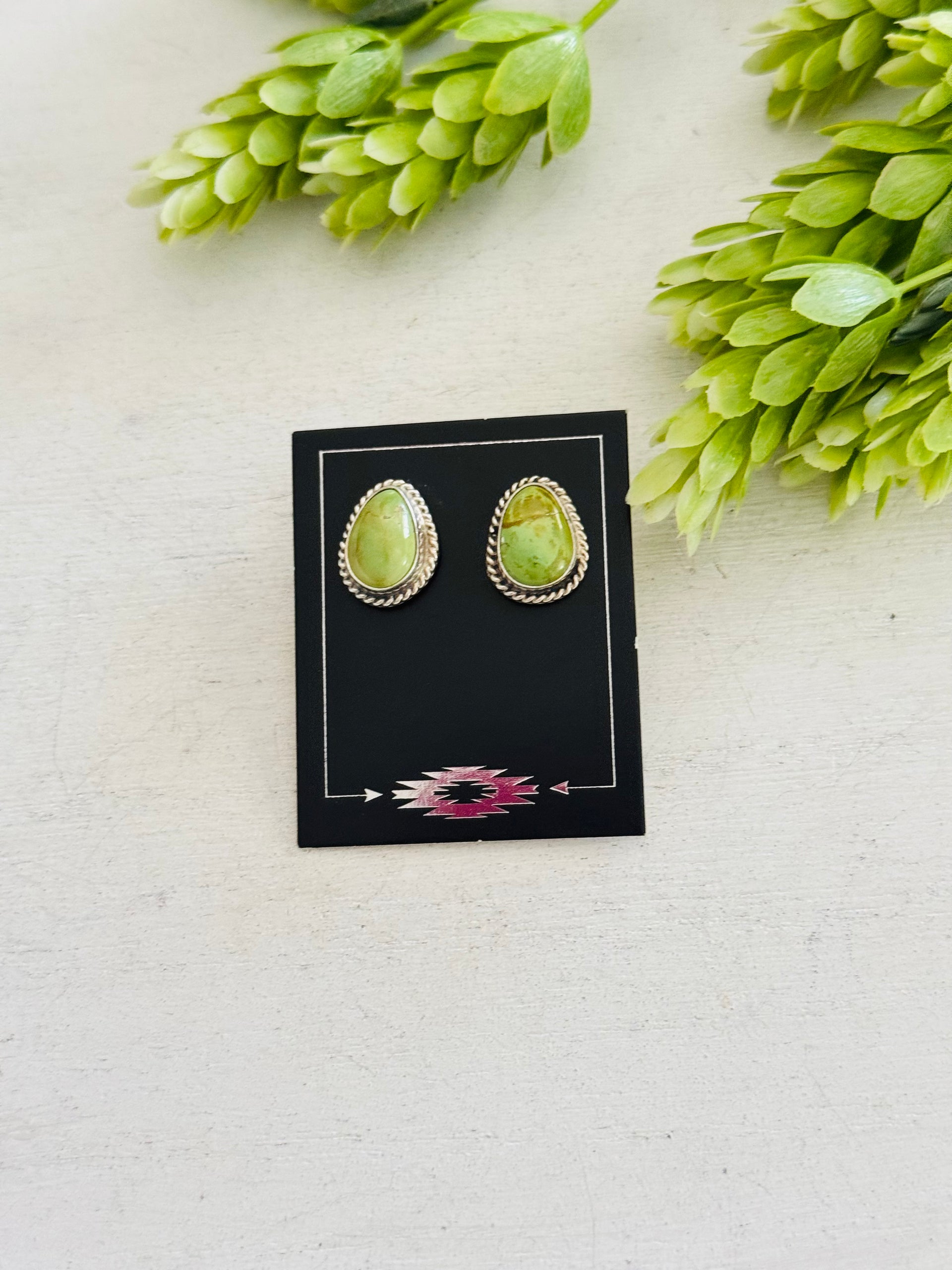 Navajo Made Sonoran Mountain Turquoise & Sterling Silver Post Earrings