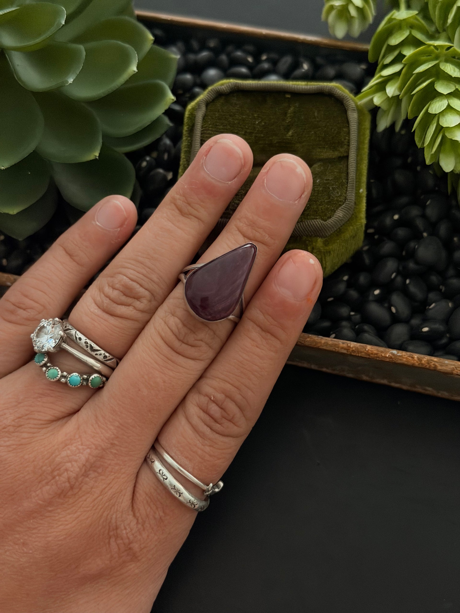 Navajo Made Purple Spiny Oyster & Sterling Silver Ring Size 6.5