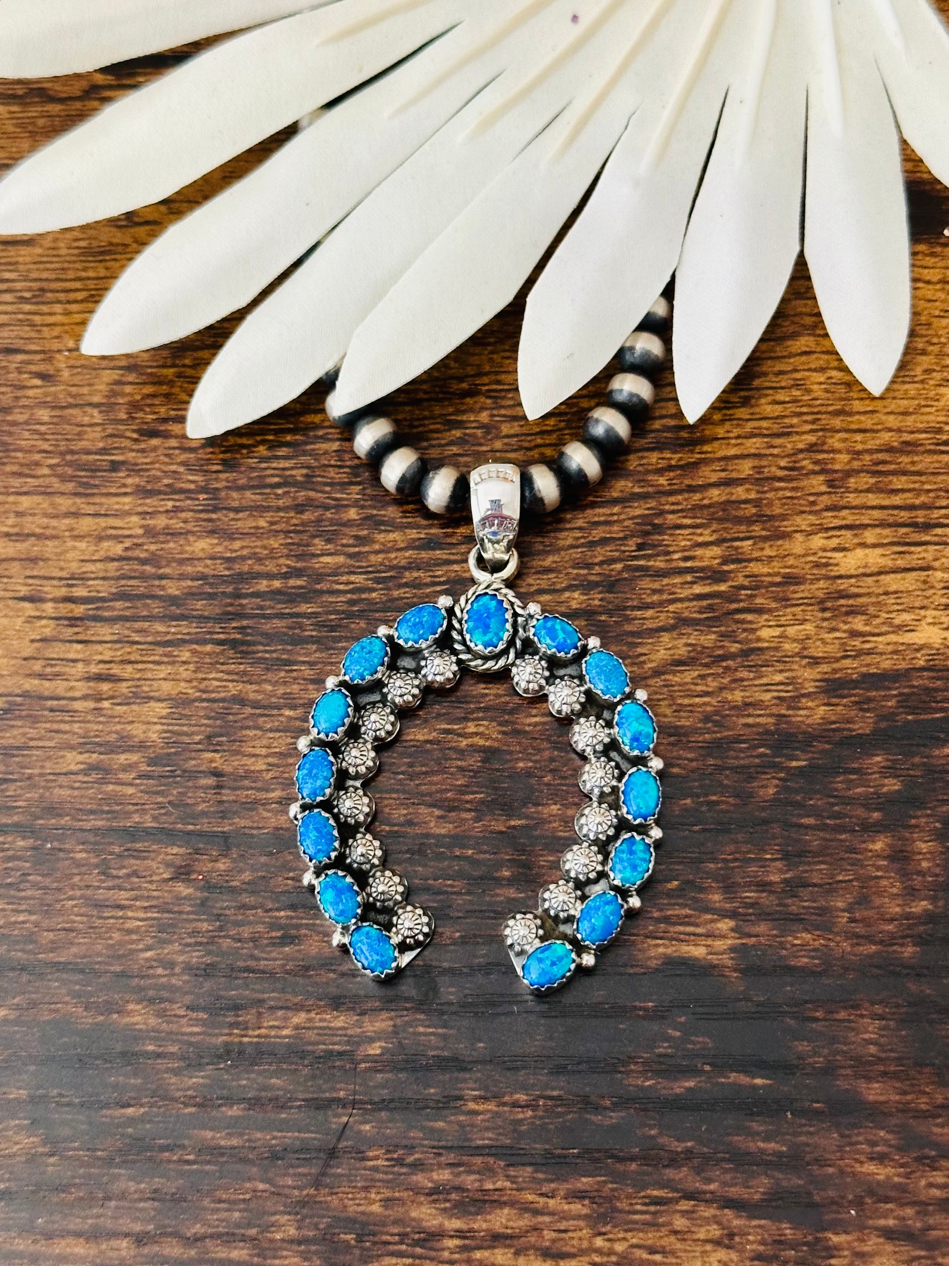 Southwest Handmade Blue Opal & Sterling Silver Cluster Naja Pendant