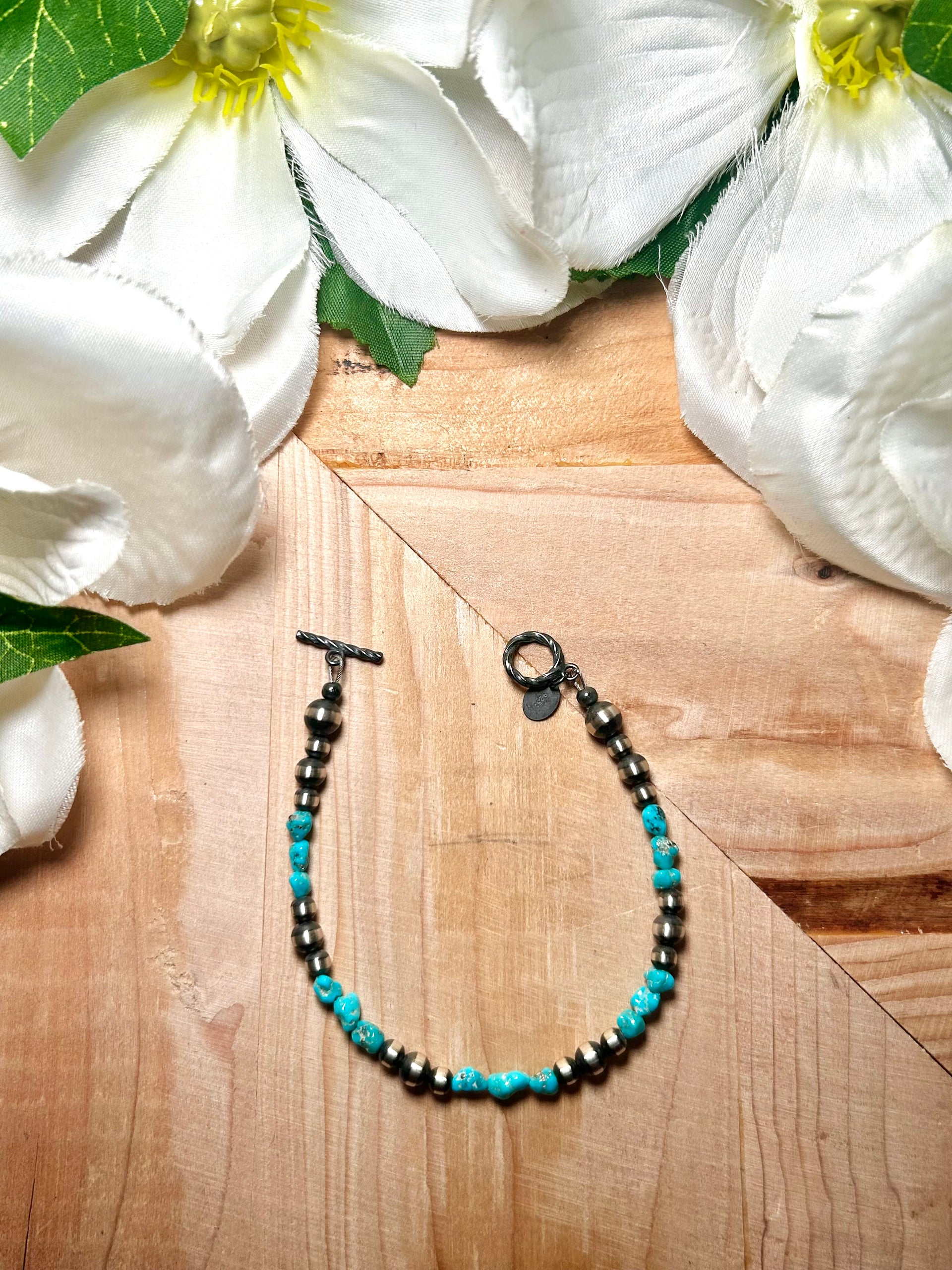 Navajo Strung Kingman Turquoise & Sterling Silver Bracelet