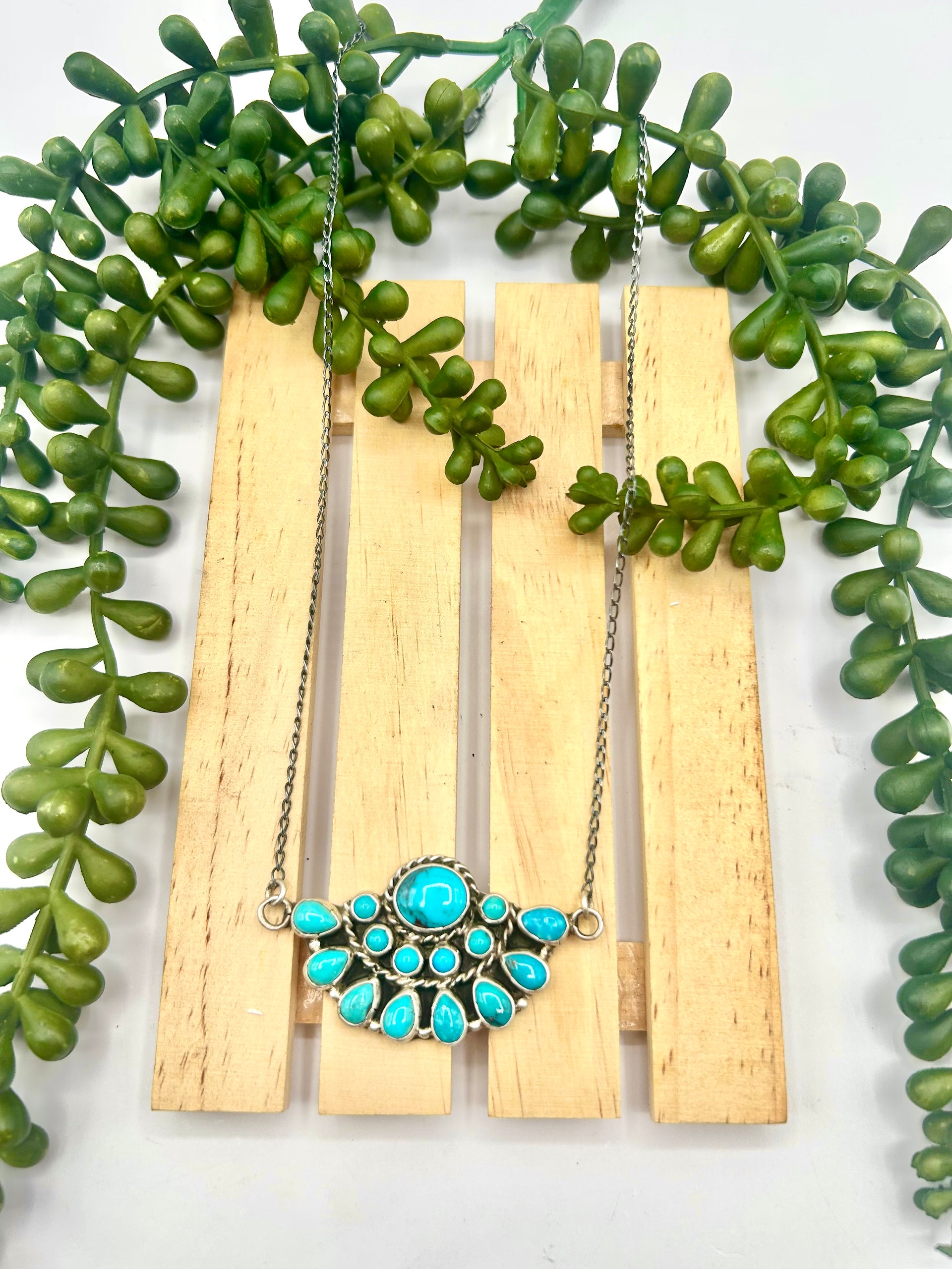 Navajo Made Kingman Turquoise & Sterling Silver Necklace