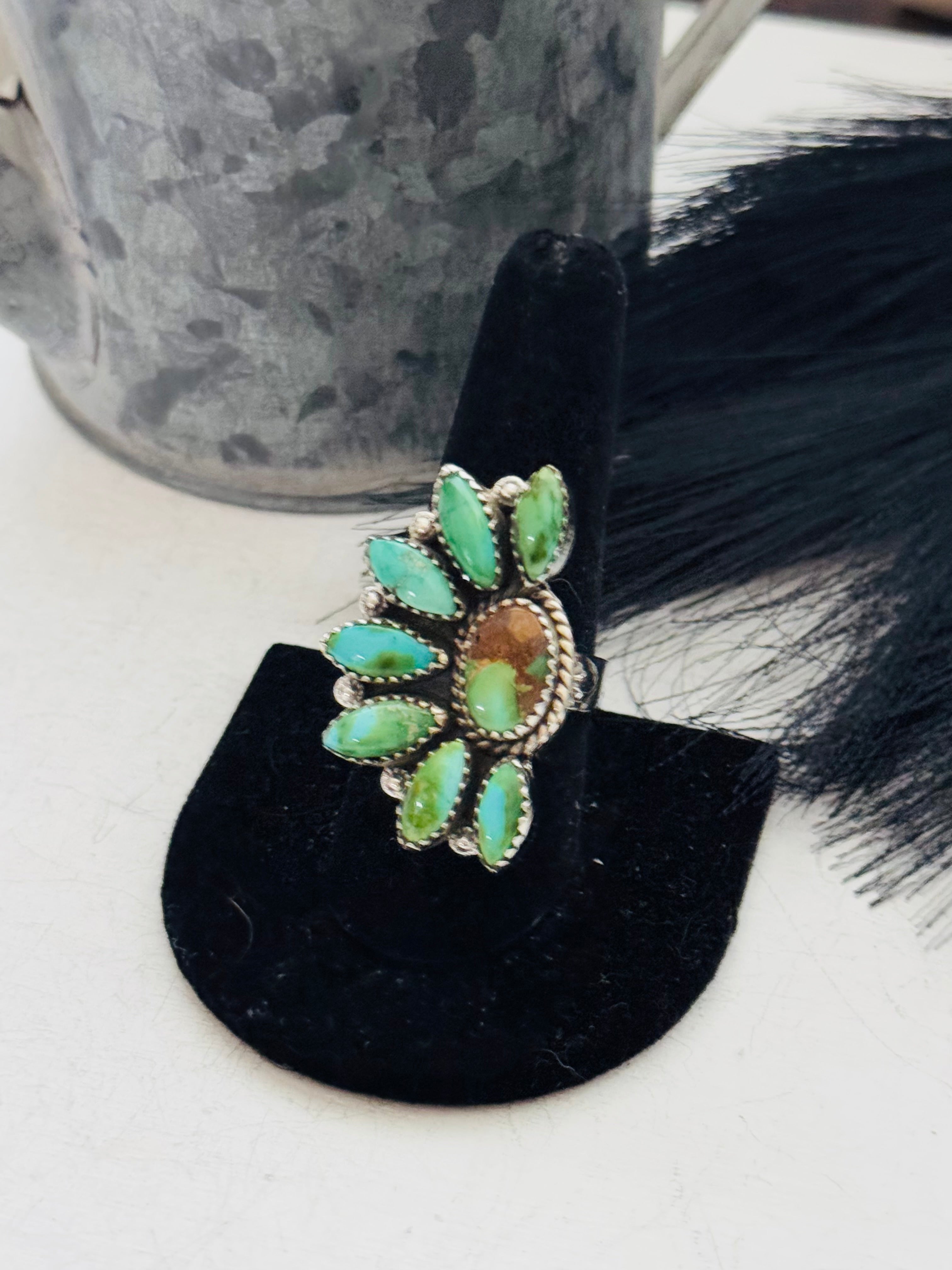 Southwest Handmade Sonoran Mountain Turquoise & Sterling Silver Adjustable Cluster Ring