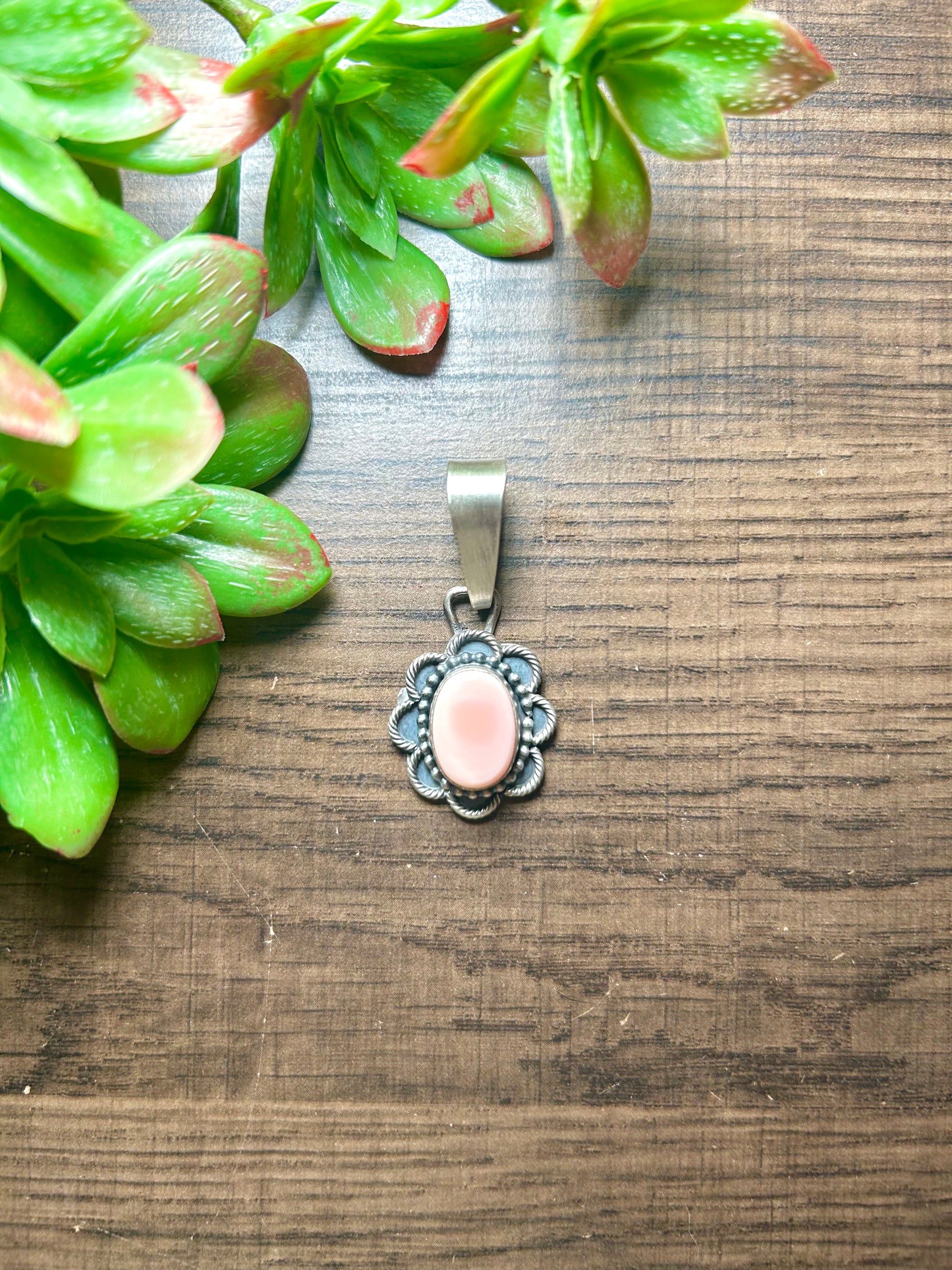 Navajo Made Pink Conch & Sterling Silver Pendant