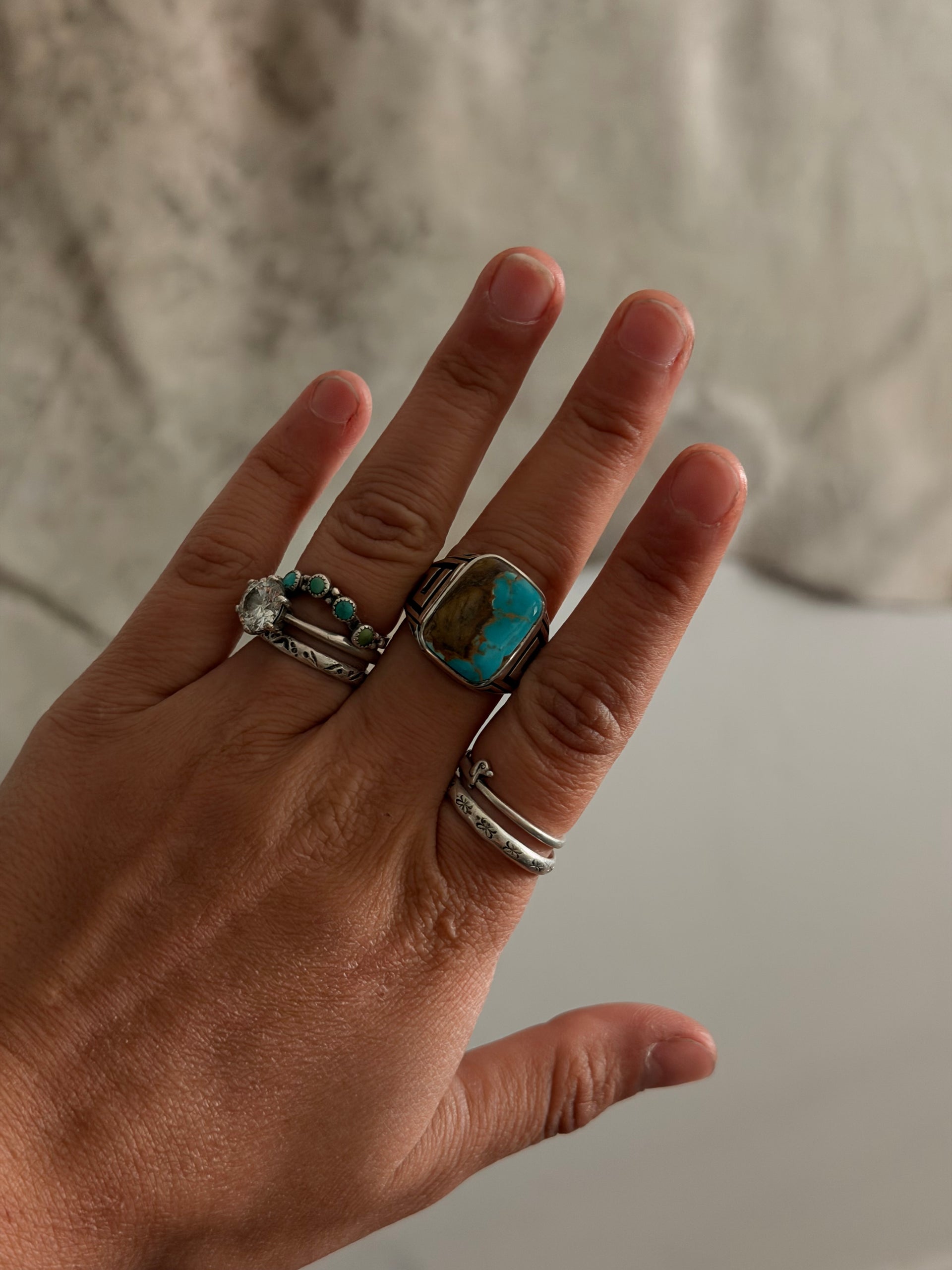 Navajo Made Royston Turquoise & Sterling Silver Cast Ring Size 8