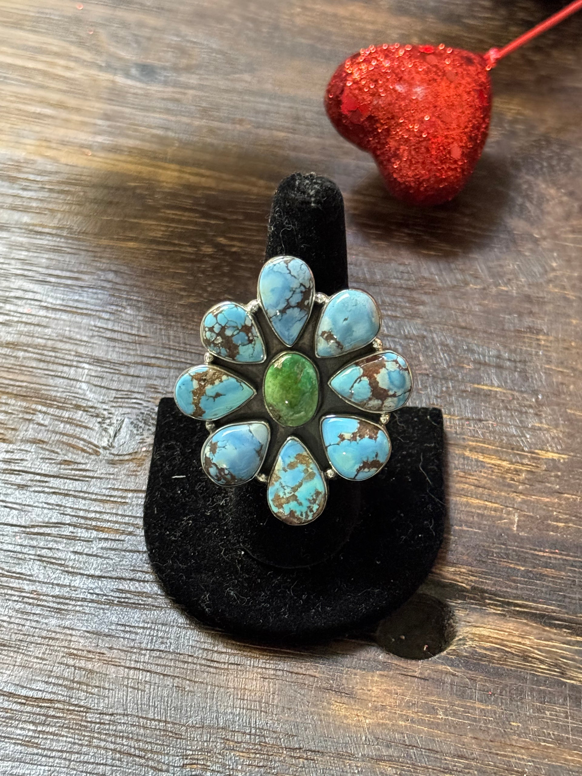 Southwest Handmade Multi Stone & Sterling Silver Adjustable Cluster Ring